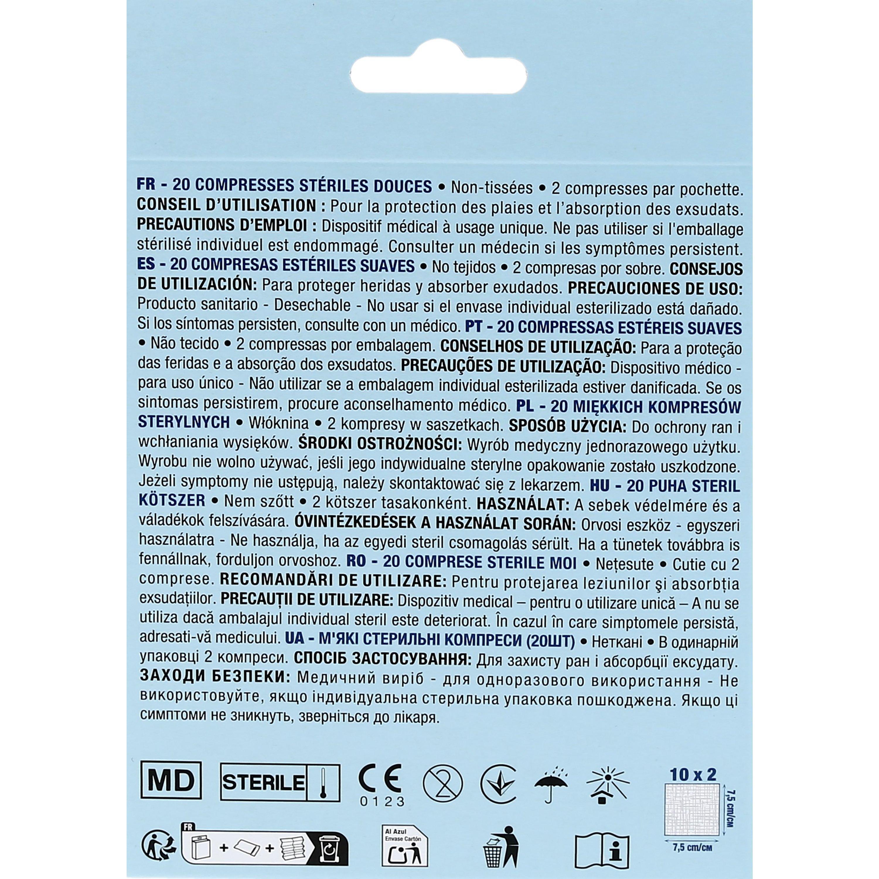 Voir la diapositive 3 : AUCHAN Compresses stériles douces 10x2 compresses