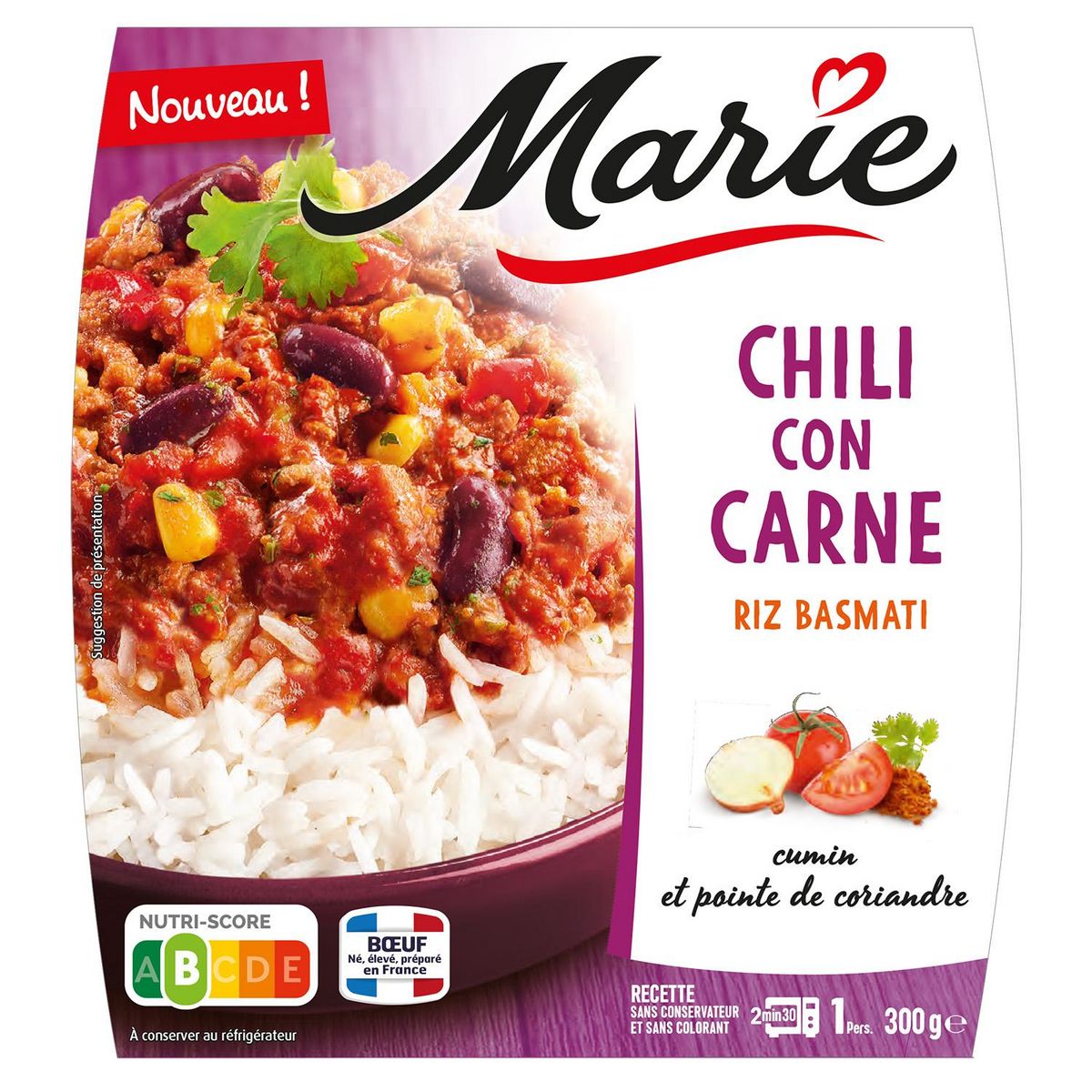 MARIE Chili con carne riz basmati cumin et pointe de coriandre 1 part 300g
