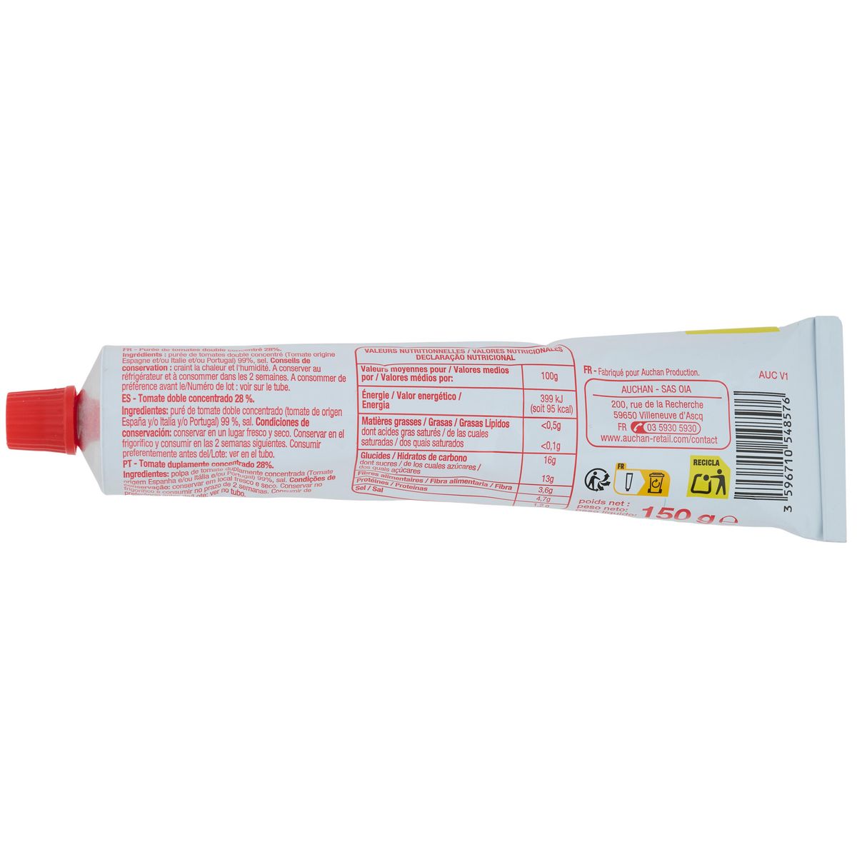 POUCE Double concentré de tomates en tube 150g