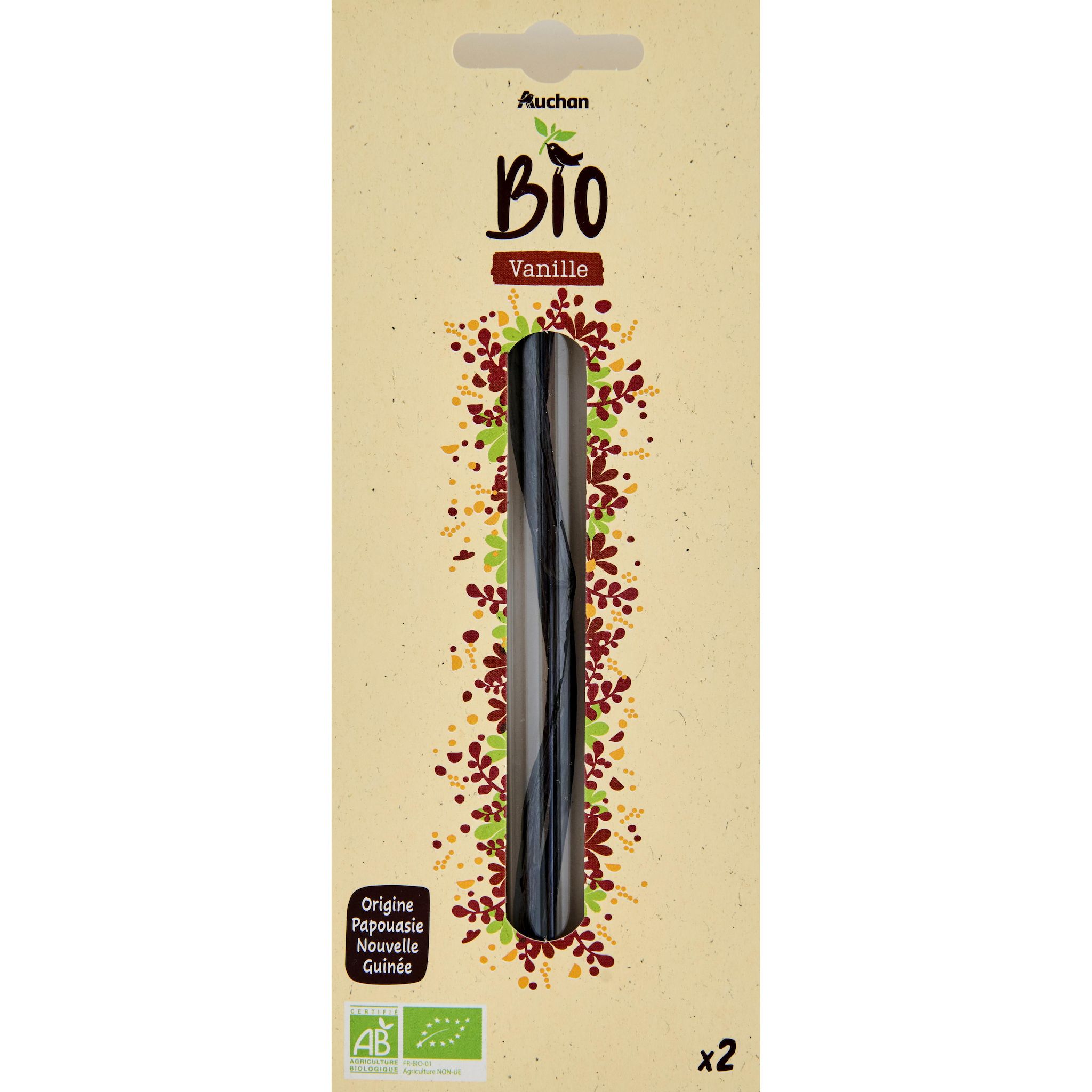 AUCHAN BIO Gousse de vanille de Papouasie Nouvelle Guinée bio 2 gousses 6g