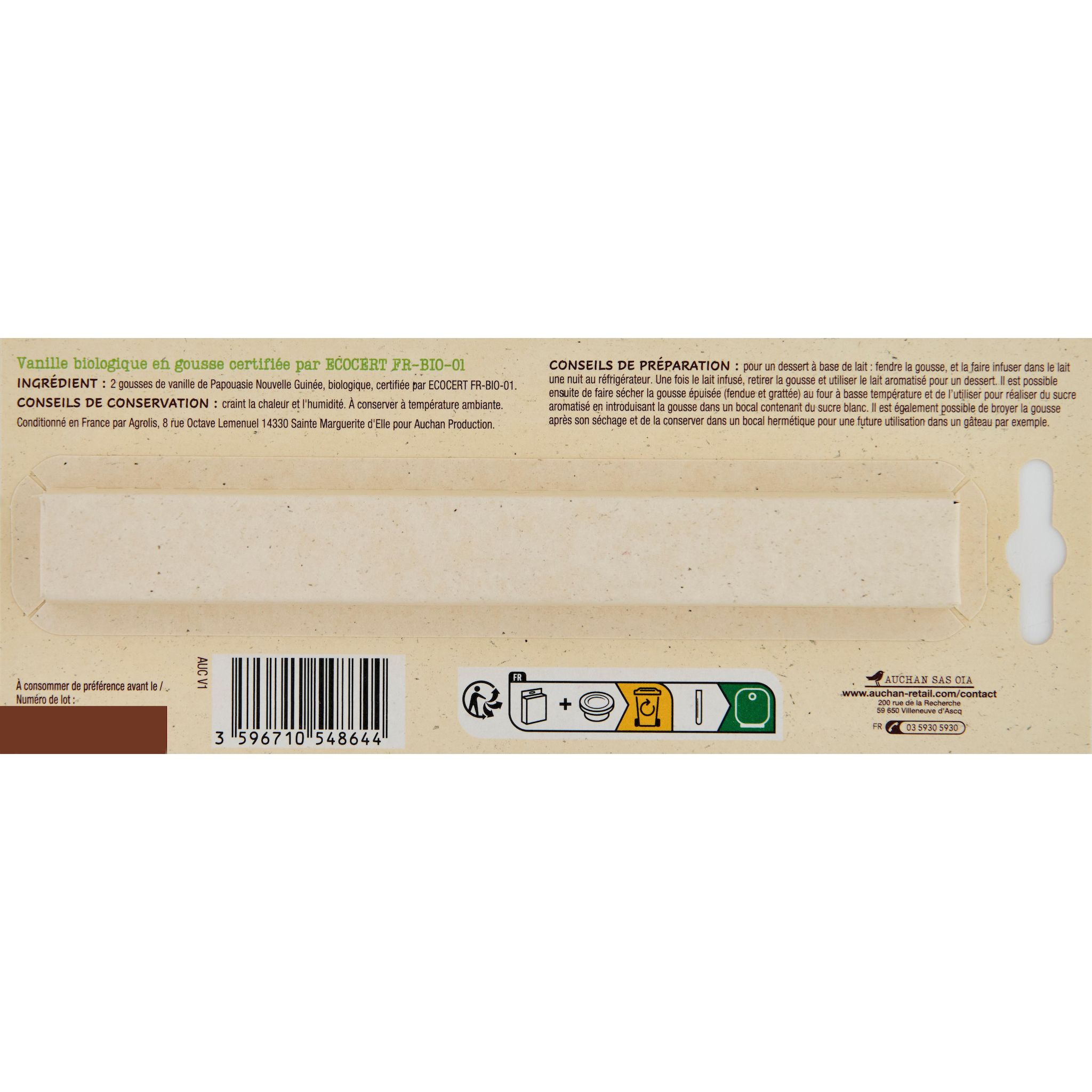 Voir la diapositive 2 : AUCHAN BIO Gousse de vanille de Papouasie Nouvelle Guinée bio 2 gousses 6g