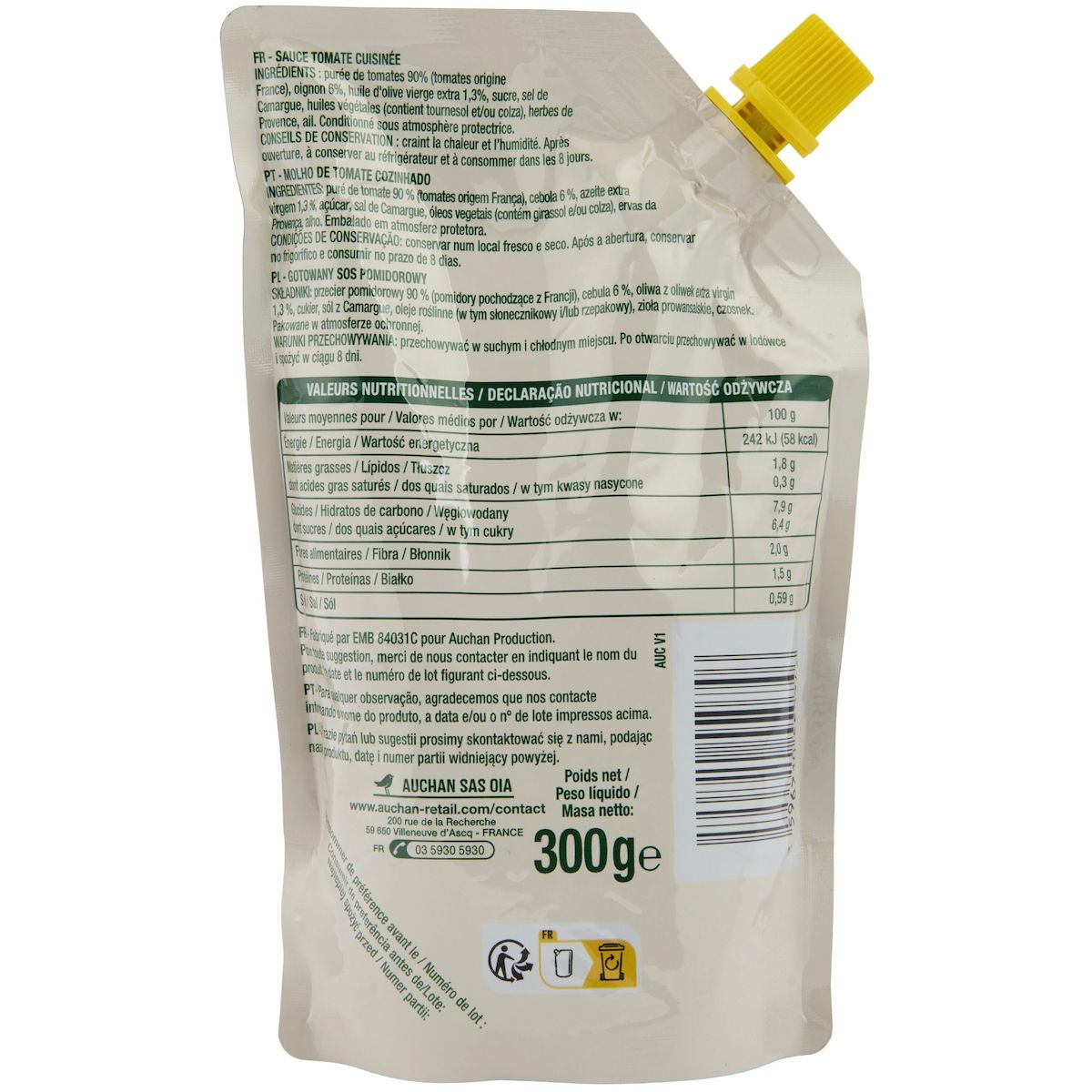 AUCHAN Sauce pizza doypack 300g