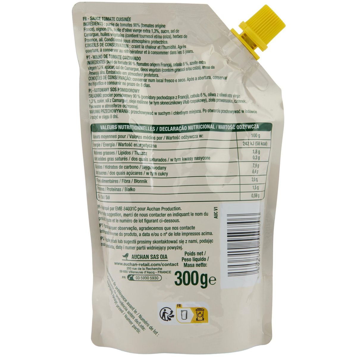 AUCHAN Sauce pizza doypack 300g