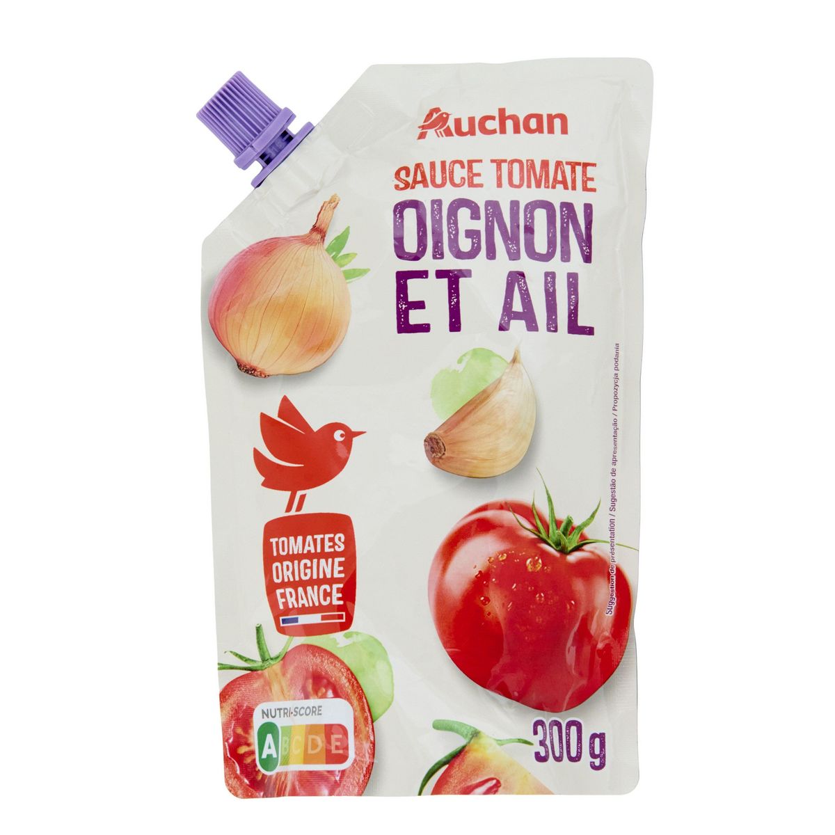AUCHAN Sauce tomate ail oignon doypack 300g