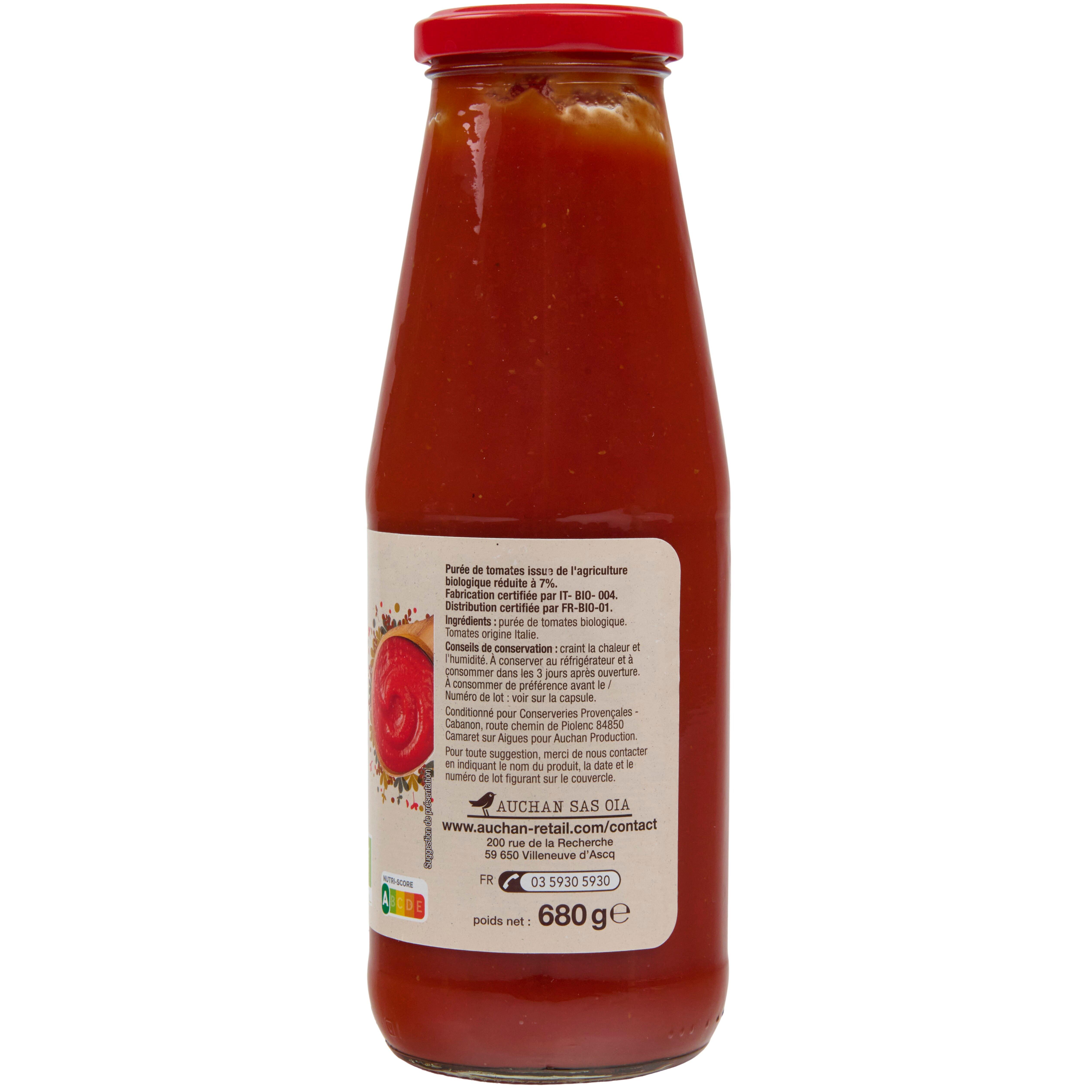 Voir la diapositive 4 : AUCHAN Purée de tomates flacon verre bio 680g