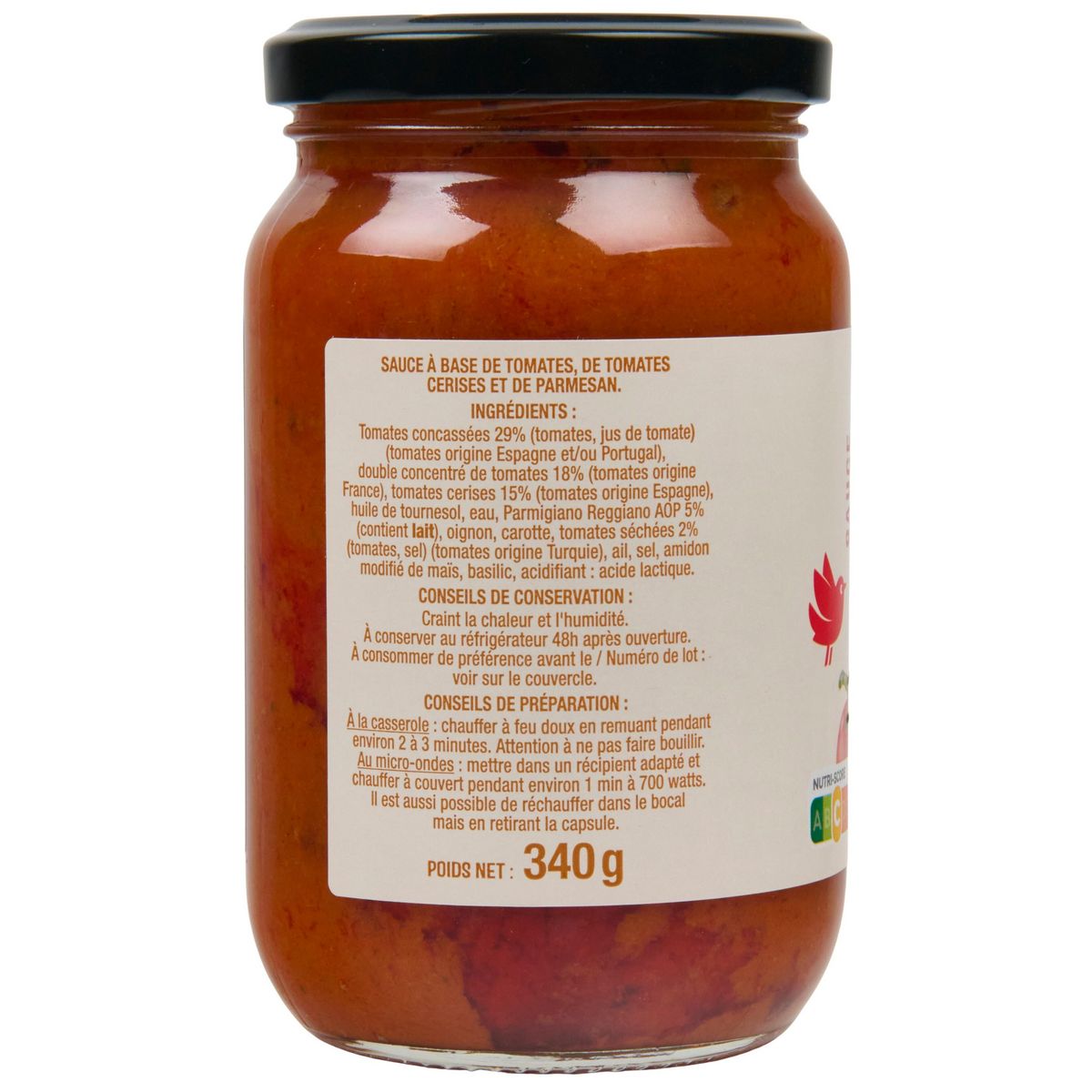 AUCHAN Sauce tomates cerises parmesan 340g