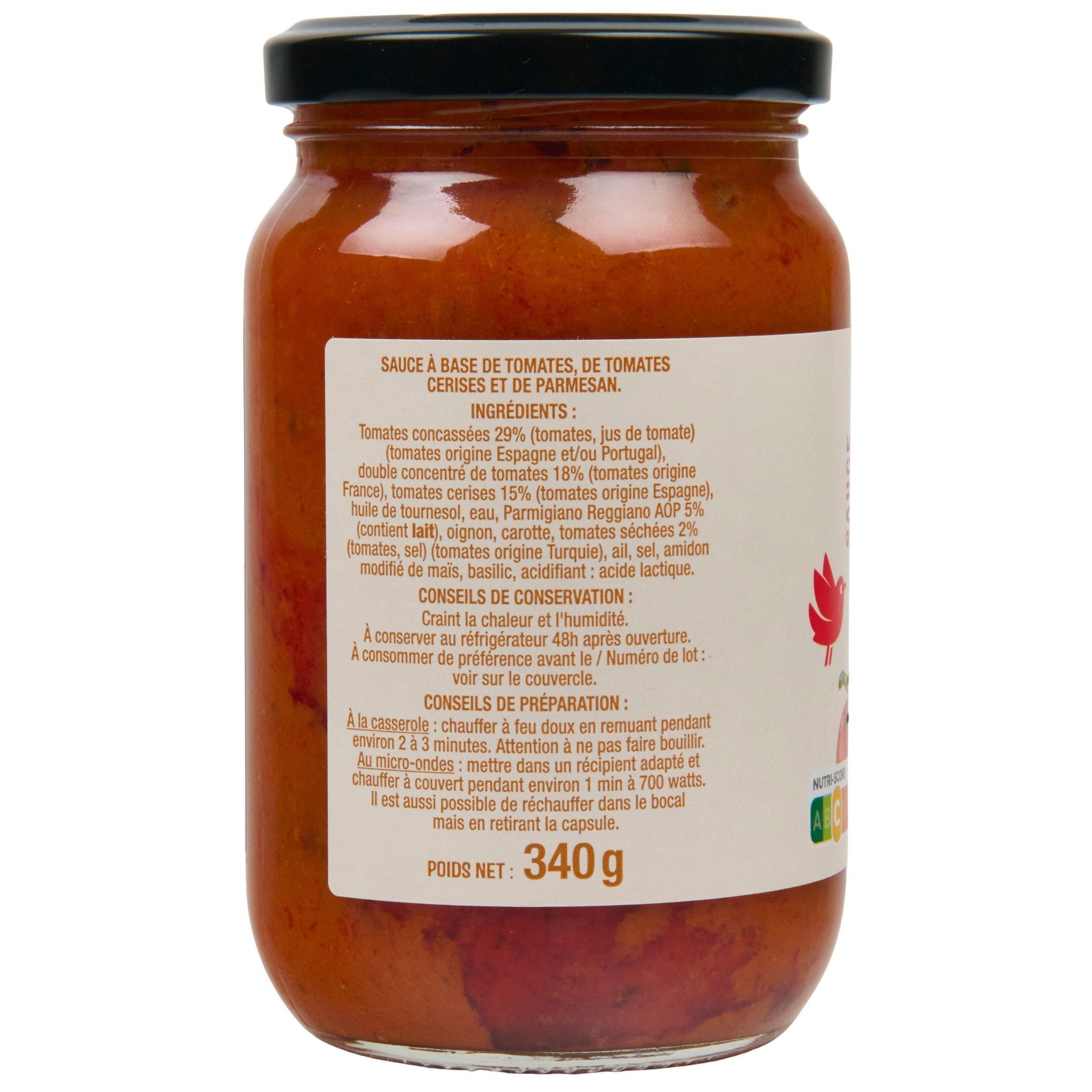Voir la diapositive 3 : AUCHAN Sauce tomates cerises parmesan 340g