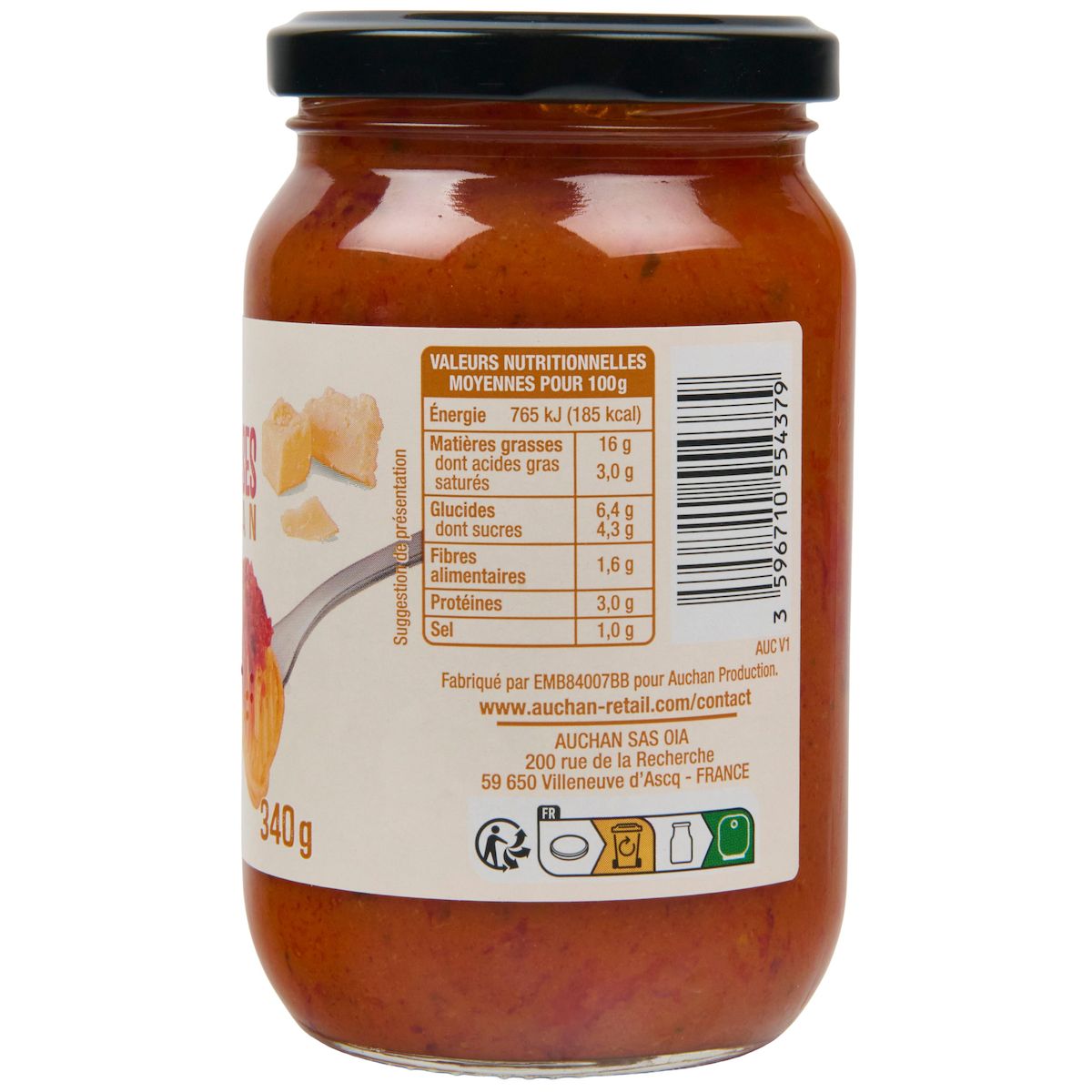 AUCHAN Sauce tomates cerises parmesan 340g
