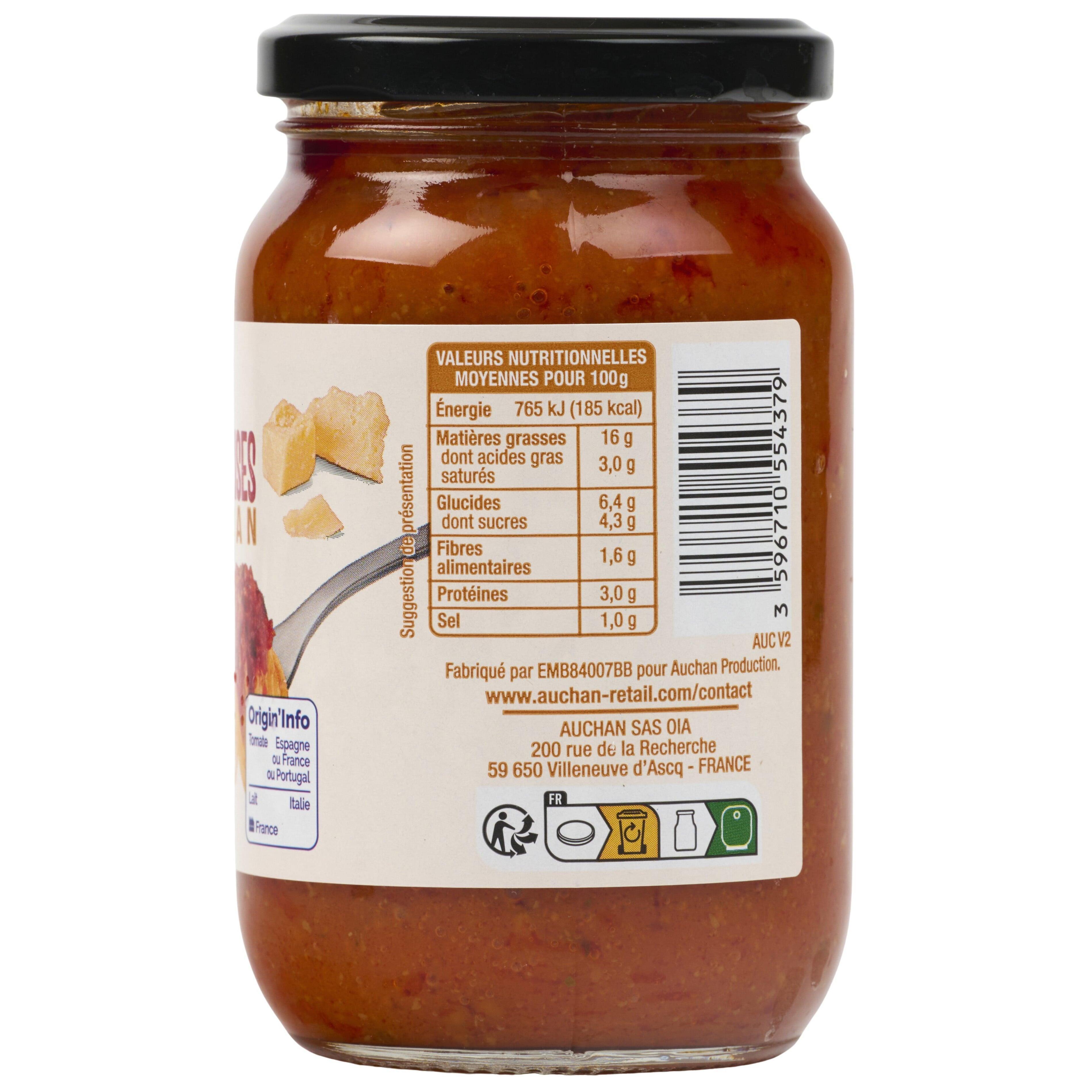 Voir la diapositive 5 : AUCHAN Sauce tomates cerises parmesan 340g