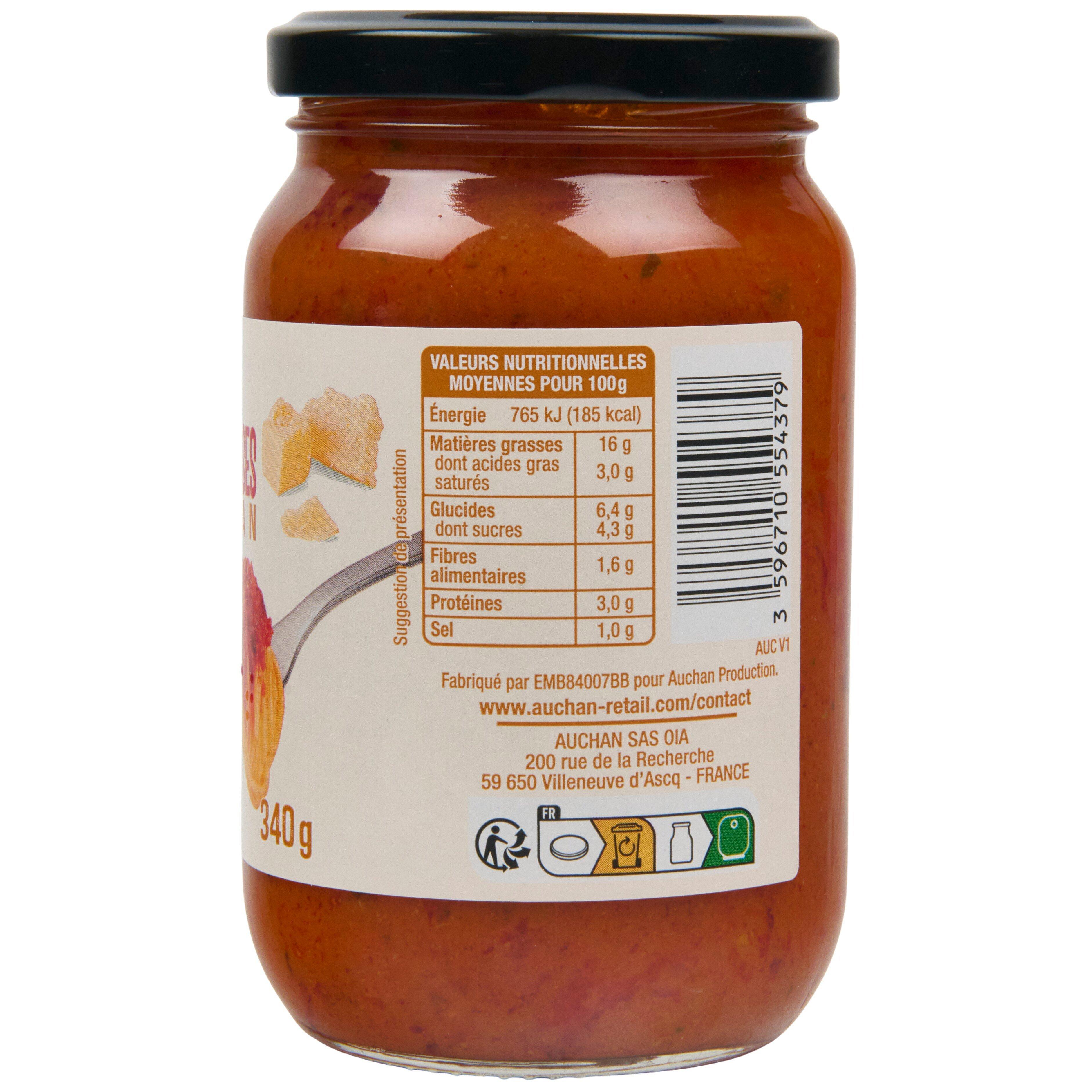 Voir la diapositive 6 : AUCHAN Sauce tomates cerises parmesan 340g
