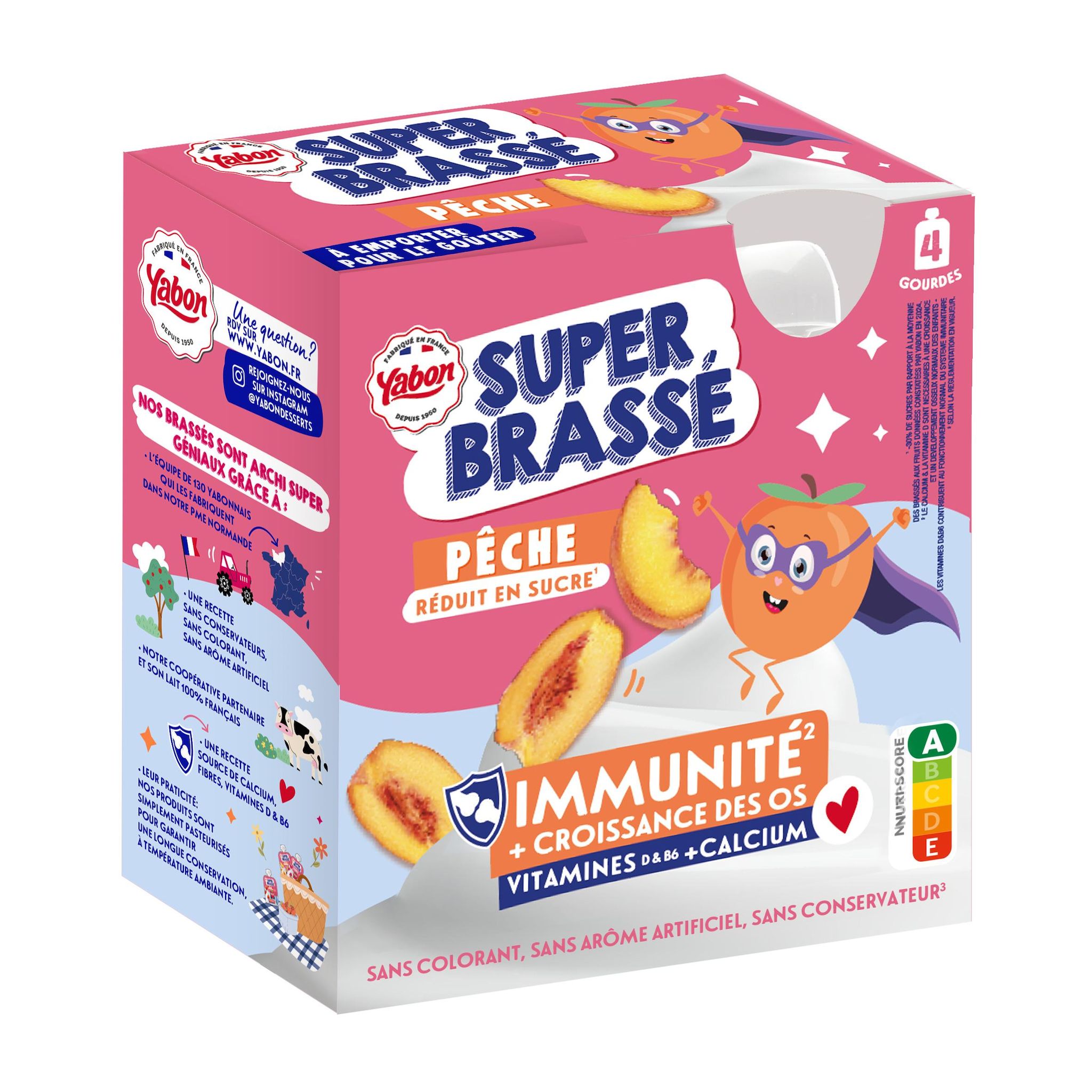 YABON Yaourt brassé saveur pêche réduit en sucre 4x80g