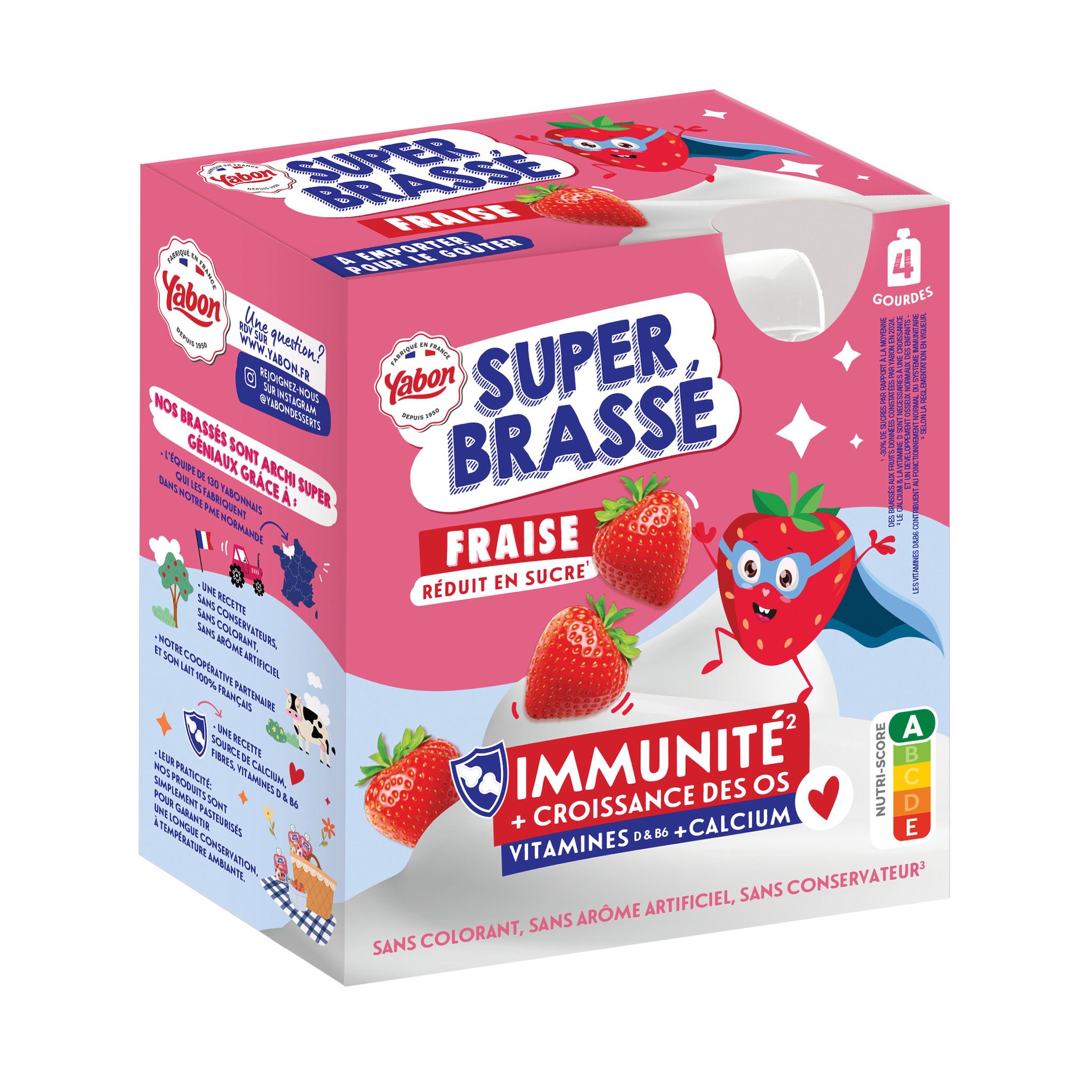 YABON Yaourt brassé saveur fraise réduit en sucre 4x80g