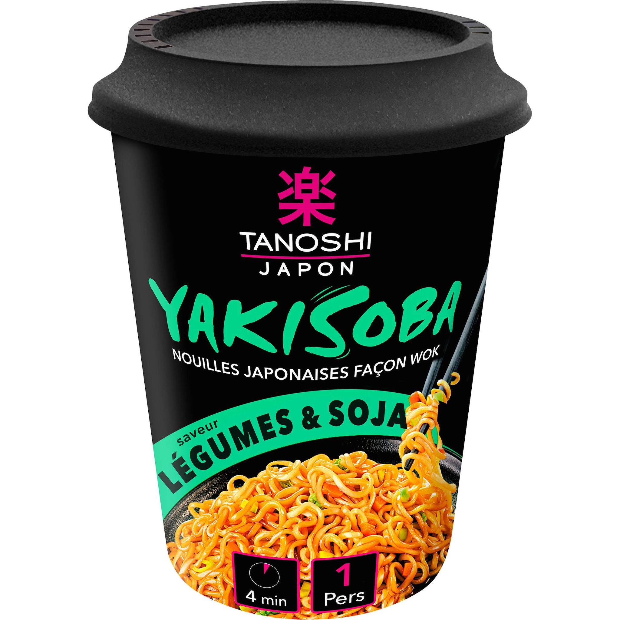 Voir la diapositive 2 : TANOSHI Cup nouilles yakisoba légumes soja 1 portion 90g
