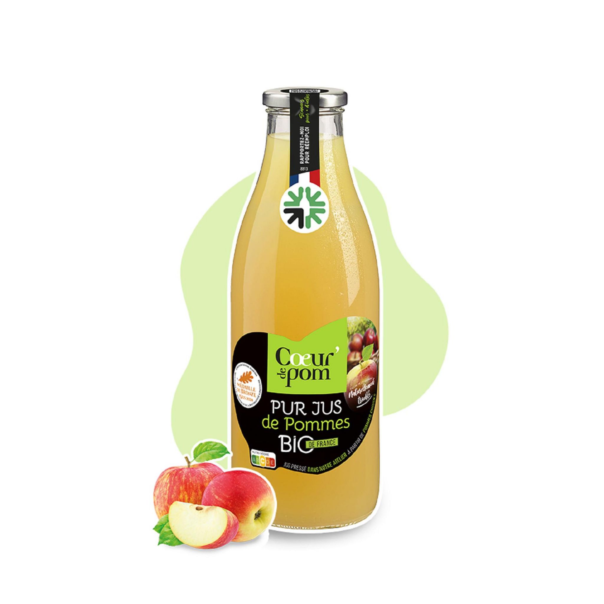 COEUR DE POM' Pur jus de pomme bio sans sucres ajoutés 1l