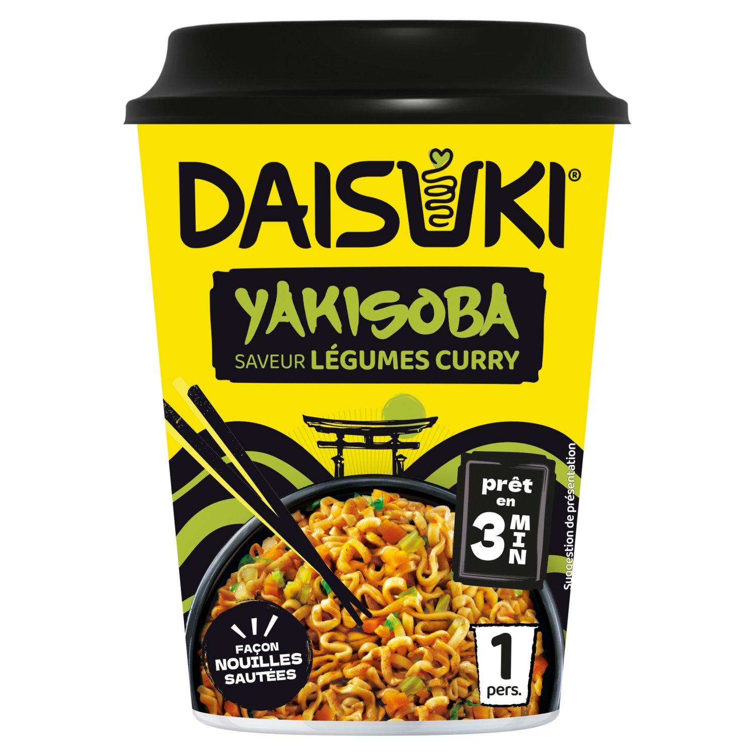 Voir la diapositive 2 : DAISUKI Cup nouilles instantanées yakisoba saveur légumes au curry 1 portion 93g