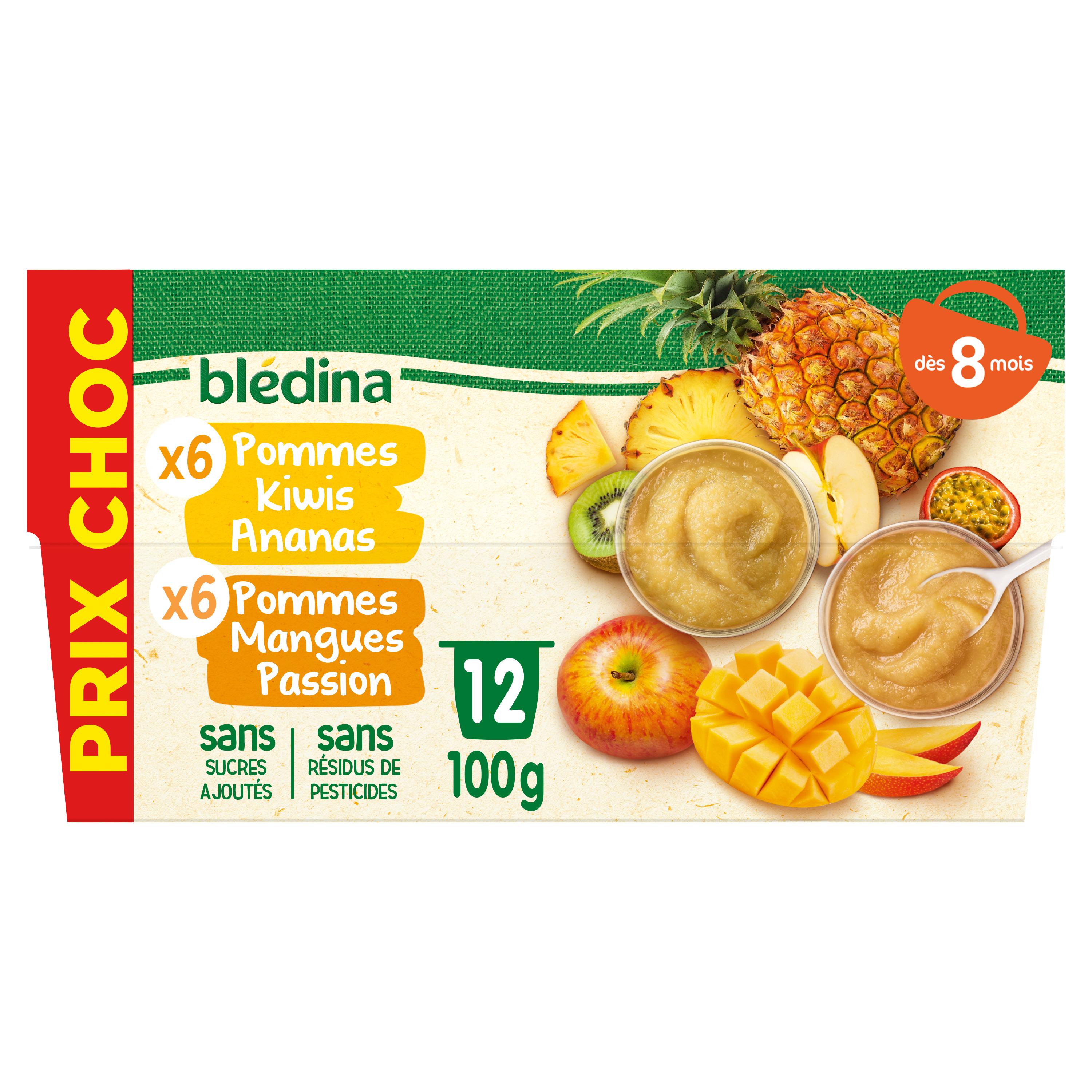 Voir la diapositive 2 : BLEDINA Coupelles de fruits pommes kiwis ananas & pommes mangues passion dès 8 mois 12x100g