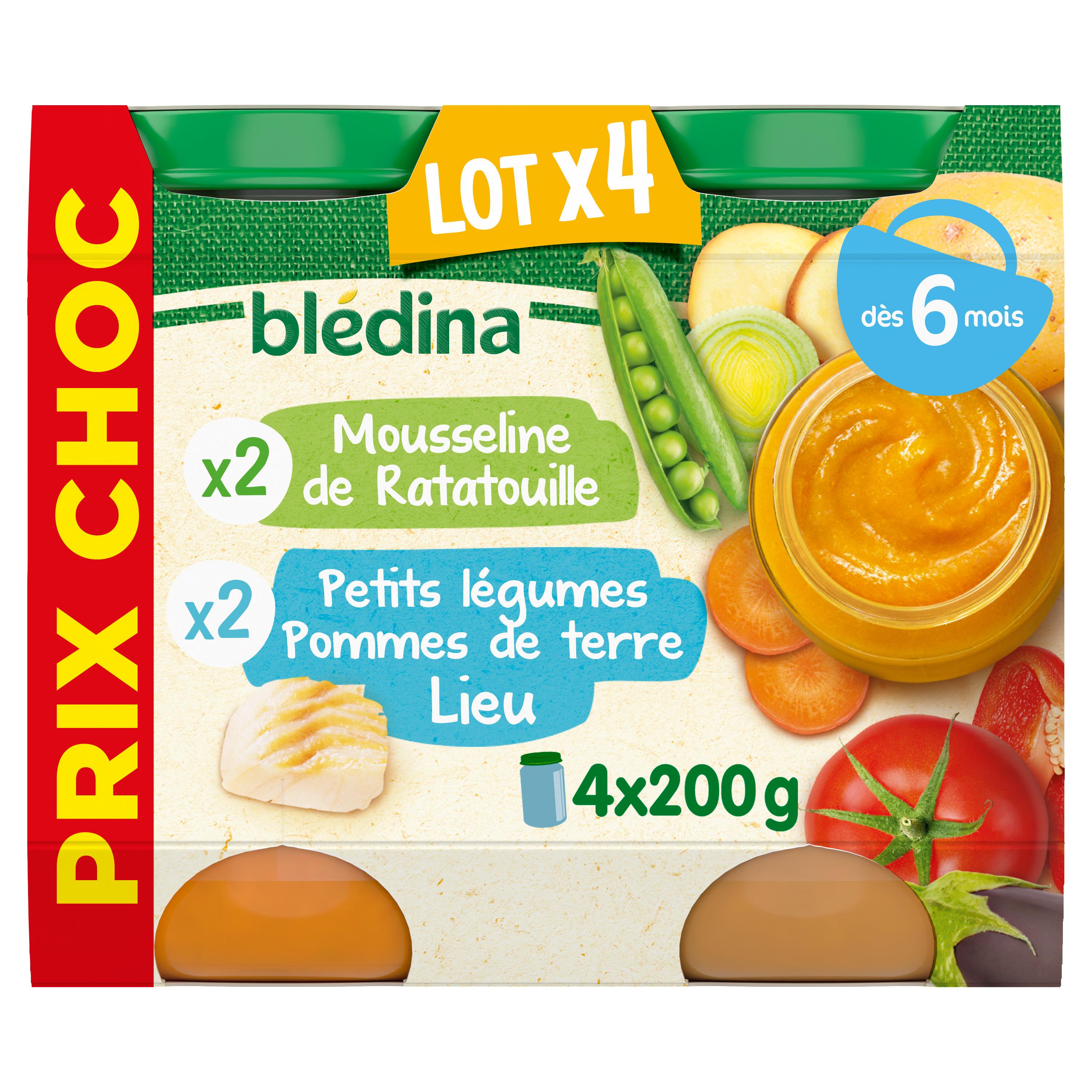 BLEDINA Petit pot petits légumes pomme de terre lieu & mousseline de ratatouille dès 6 mois 4x200g