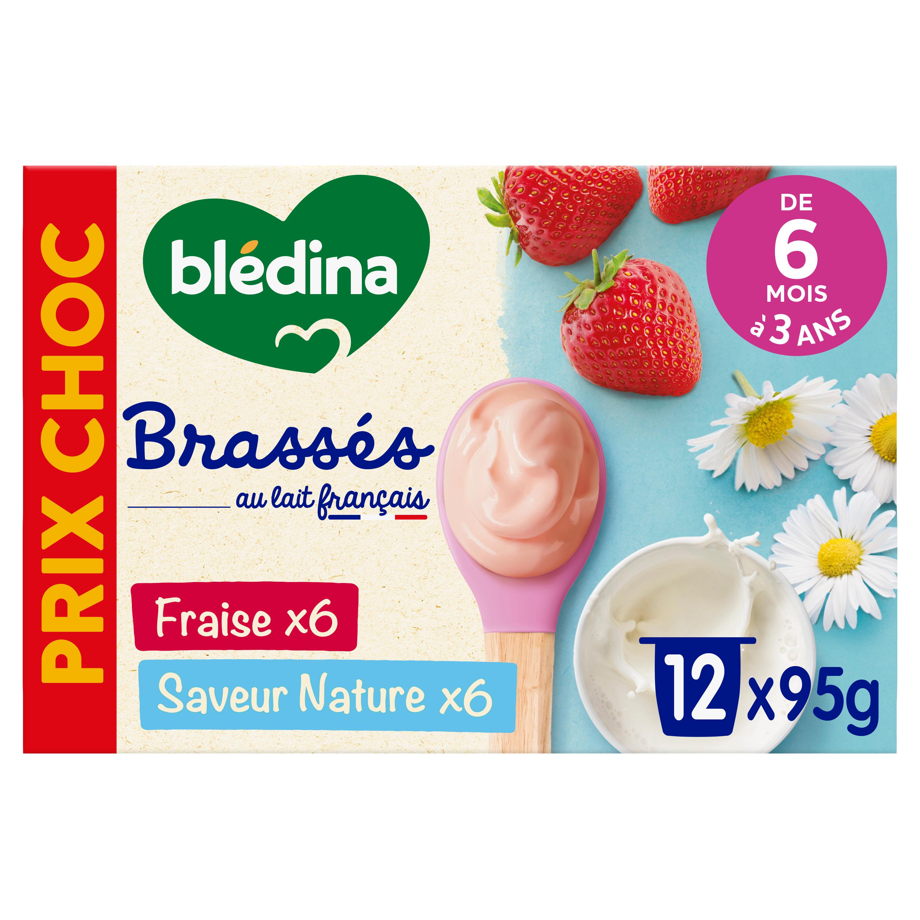 BLEDINA Brasses dessert lacté fraise et nature dès 6 mois 12x95g