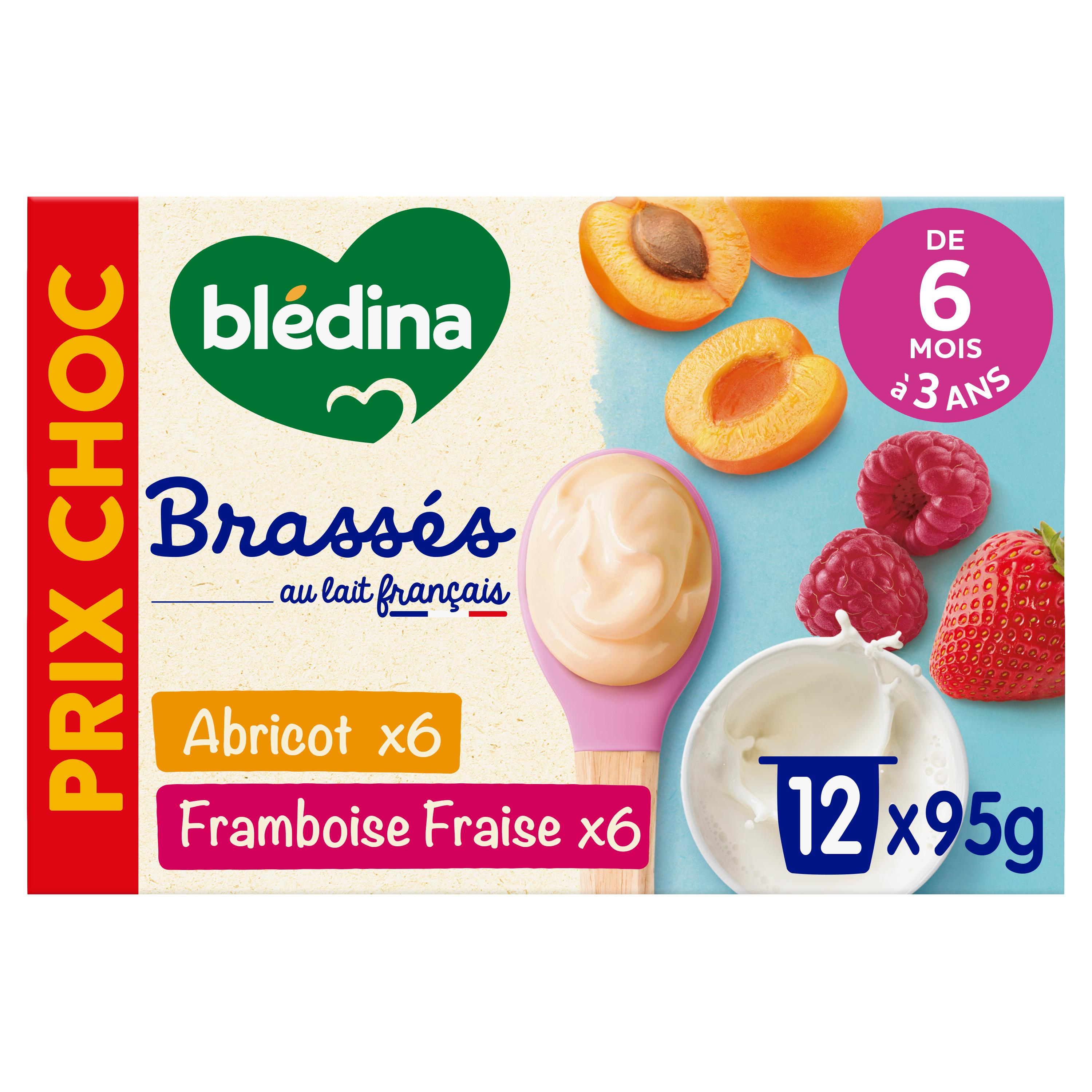 BLEDINA Brasses dessert lacté abricot et framboise fraise dès 6 mois 12x95g