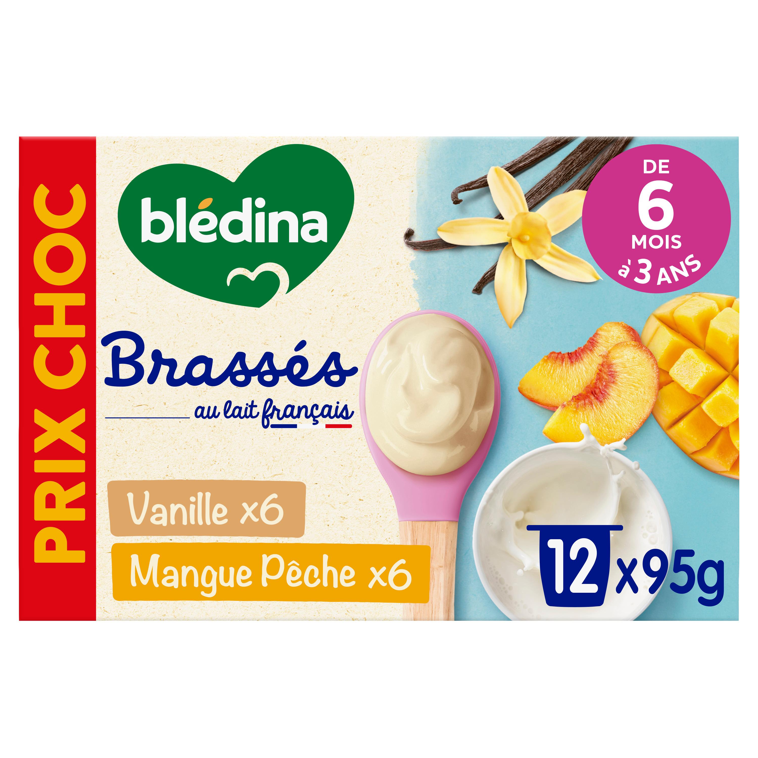 BLEDINA Brasses dessert lacté vanille et mangue pêche dès 6 mois 12x95g