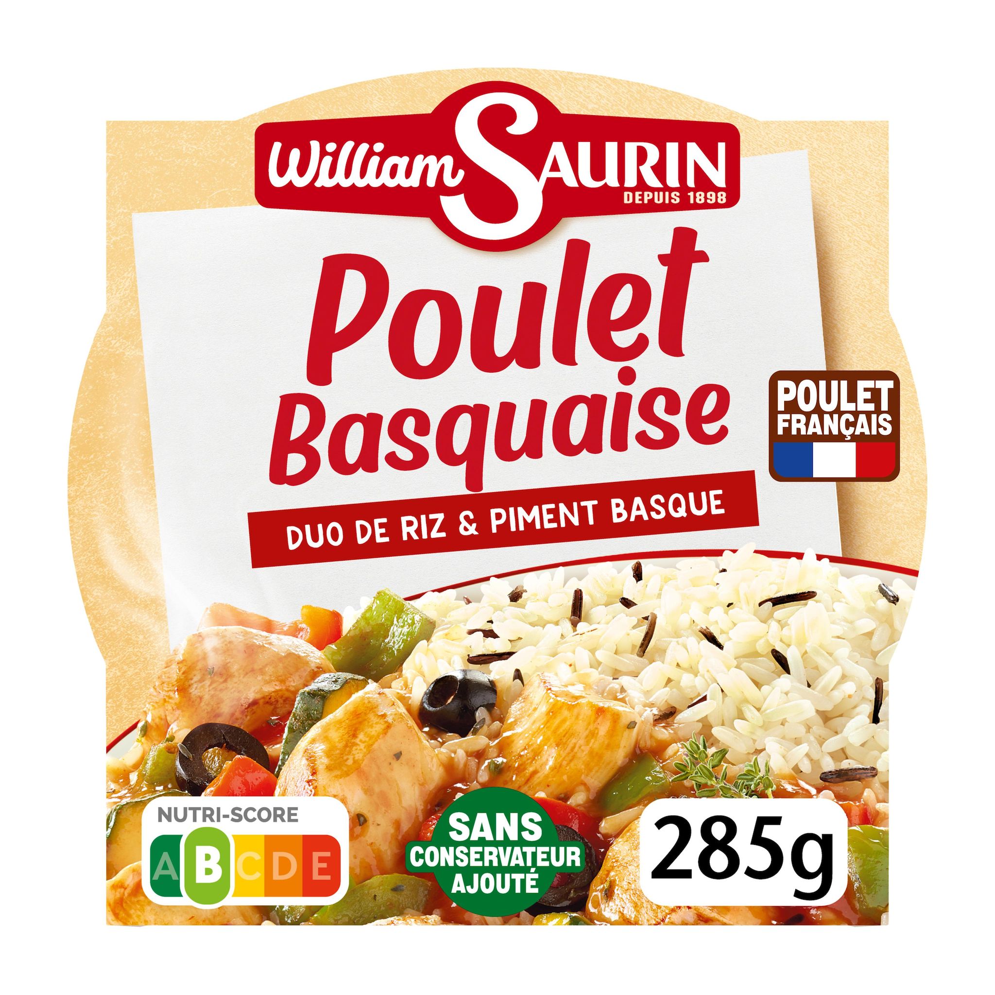 Voir la diapositive 2 : WILLIAM SAURIN Poulet basquaise avec duo de riz et piment basque 285g