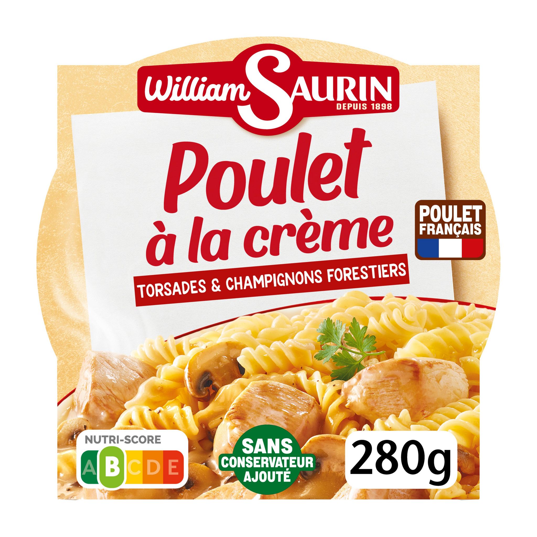 Voir la diapositive 1 : WILLIAM SAURIN Torsades au poulet à la crème torsades et champignons forestiers 1 portion 280g
