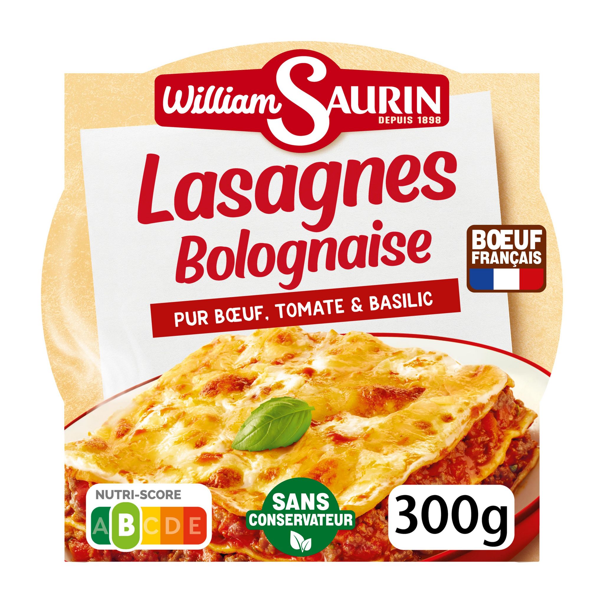 Voir la diapositive 2 : WILLIAM SAURIN Lasagnes bolognaise pur boeuf aux tomates et basilic 1 portion 300g