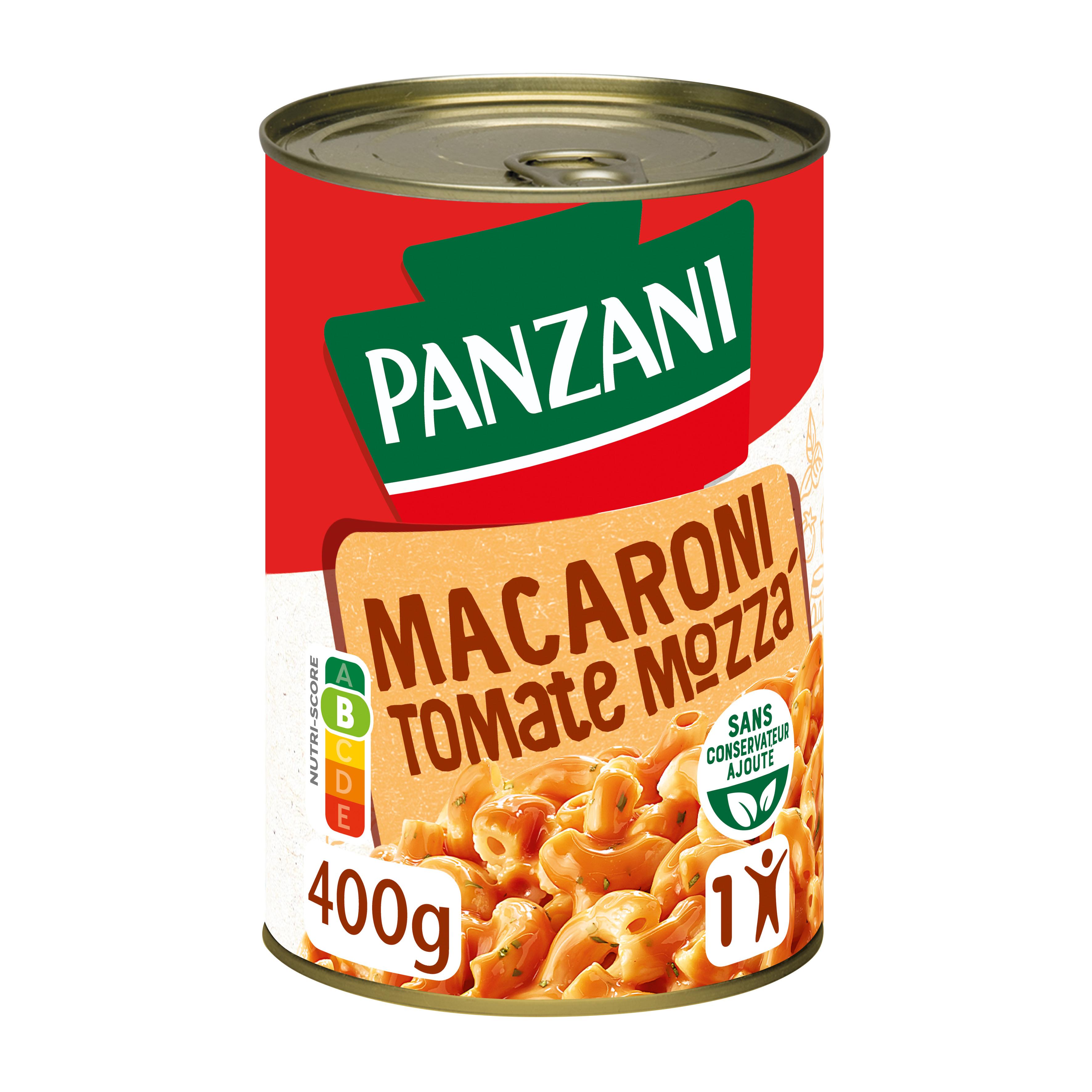 Voir la diapositive 2 : PANZANI Macaroni à la tomate et mozzarella 1 portion 400g
