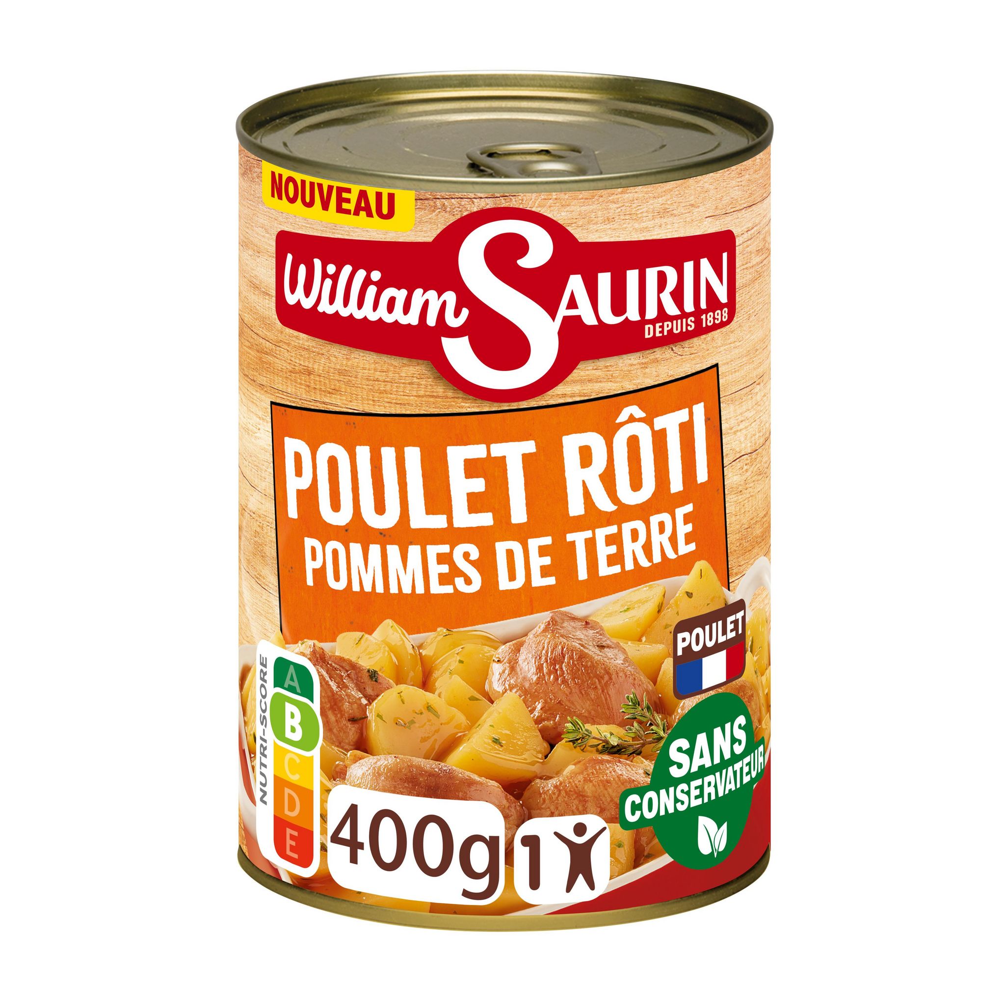 Voir la diapositive 2 : WILLIAM SAURIN Poulet rôti aux pommes de terre et herbes de Provence 1 portion 400g