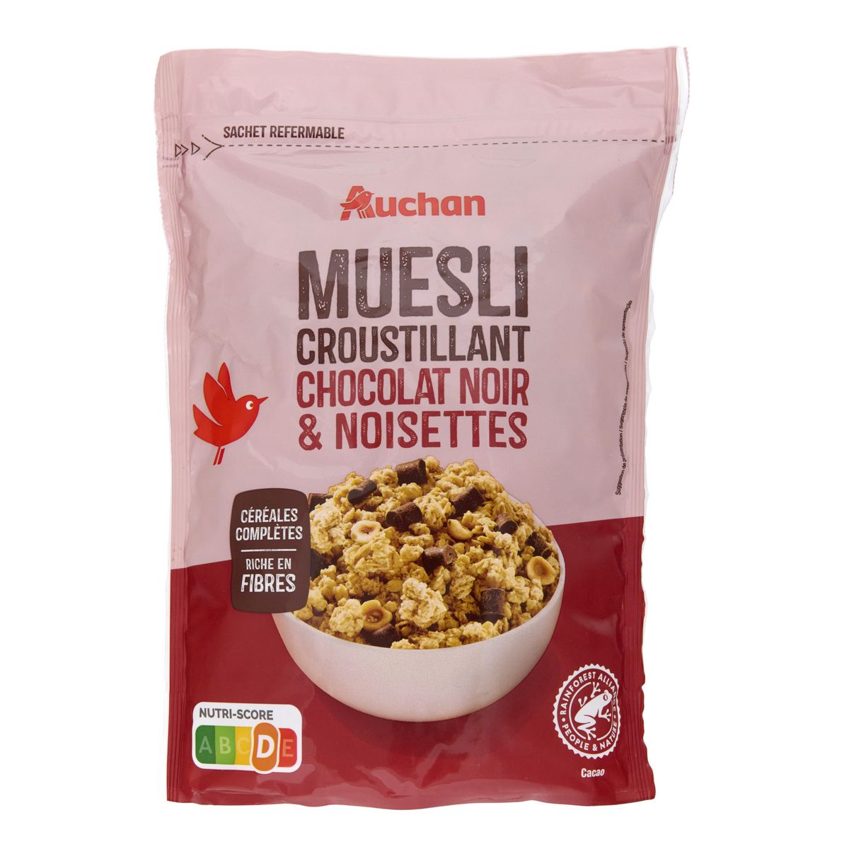 AUCHAN Muesli croustillant chocolat noir et noisettes 450g