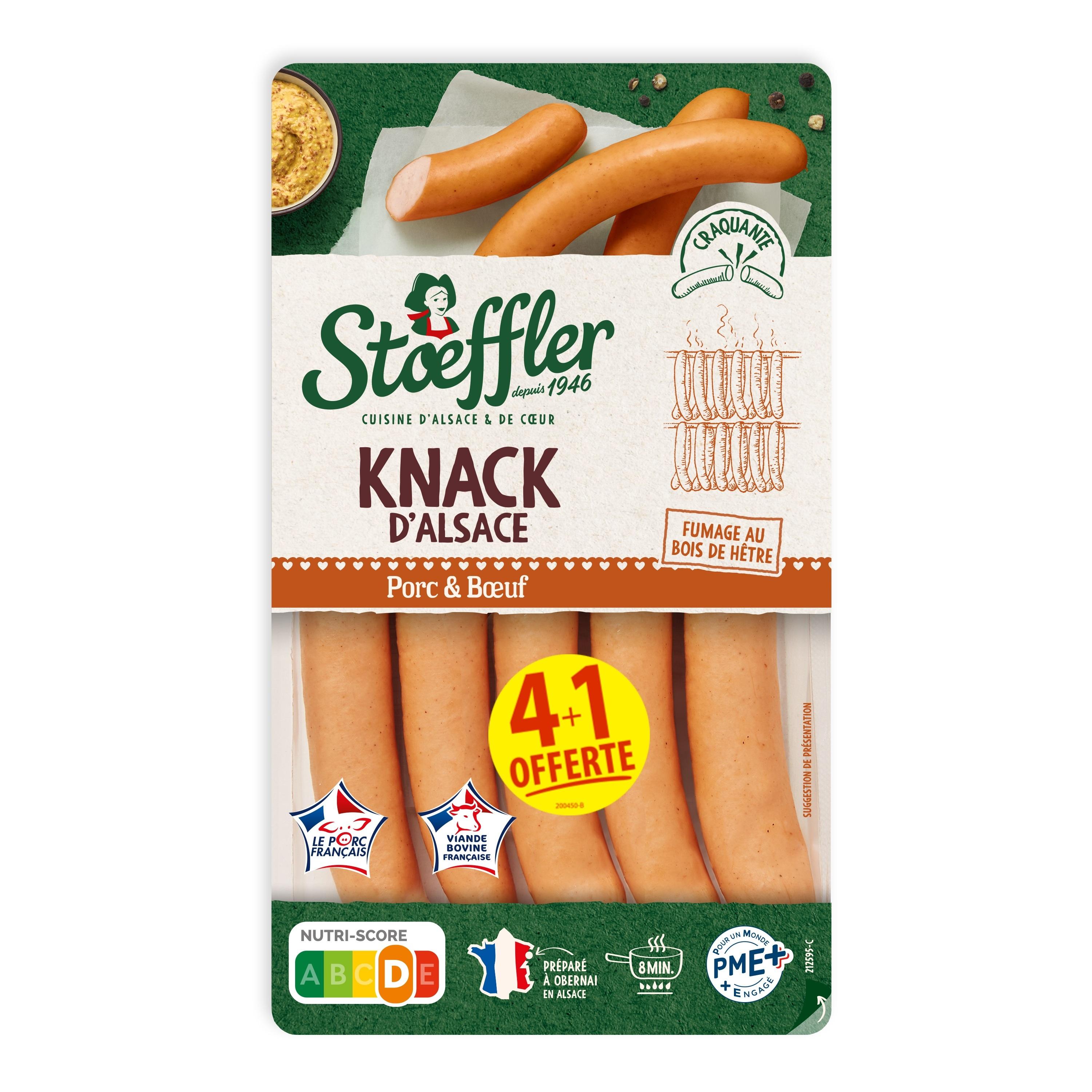STOEFFLER Knacks d'Alsace porc et boeuf 4 pièces + 1 offerte 275g