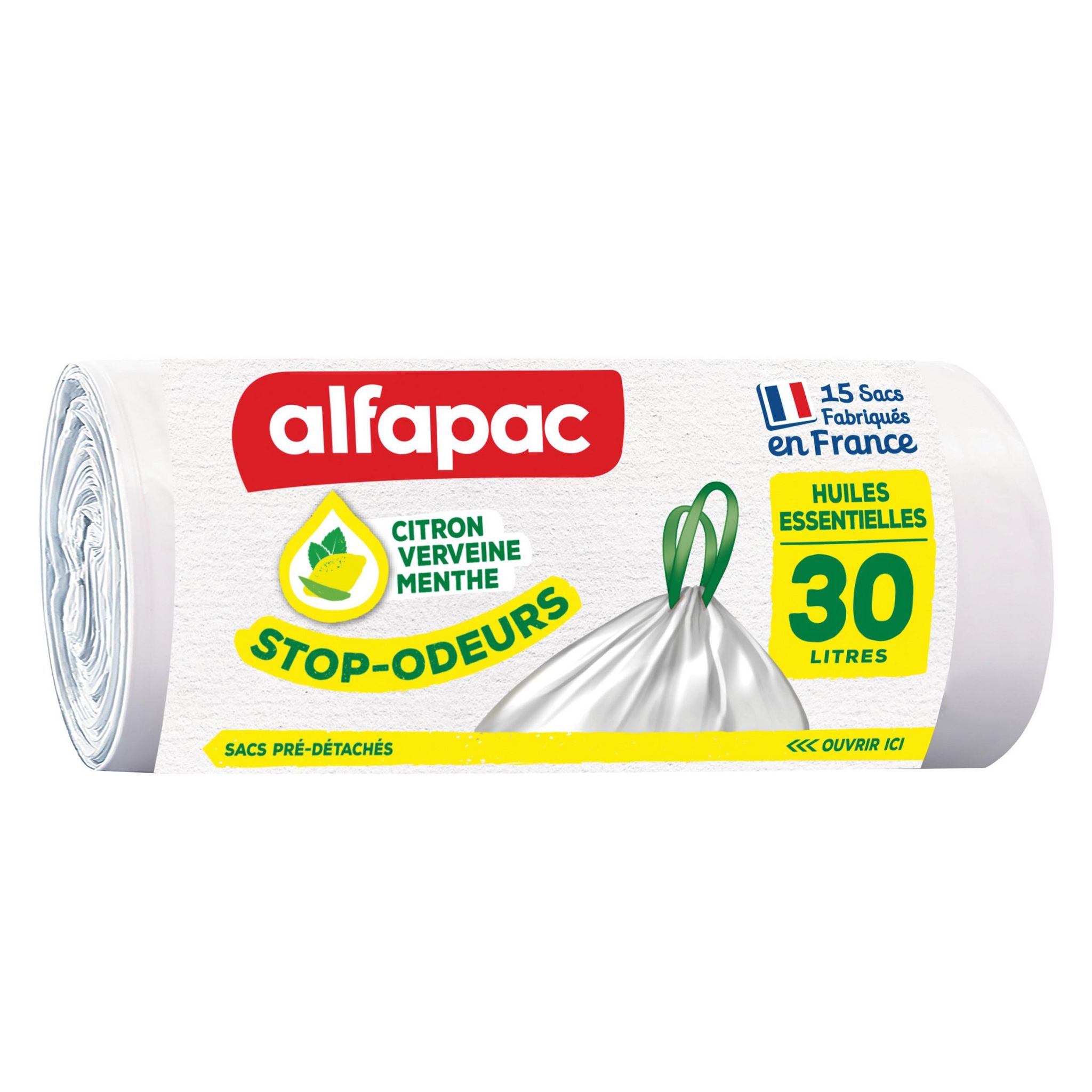 ALFAPAC Sacs poubelle à lien coulissant stop-odeurs aux huiles essentielles 30l 15 sacs