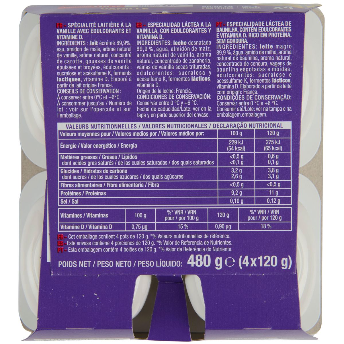 AUCHAN EAT'N MOVE Yaourt protéiné à la vanille 4x120g