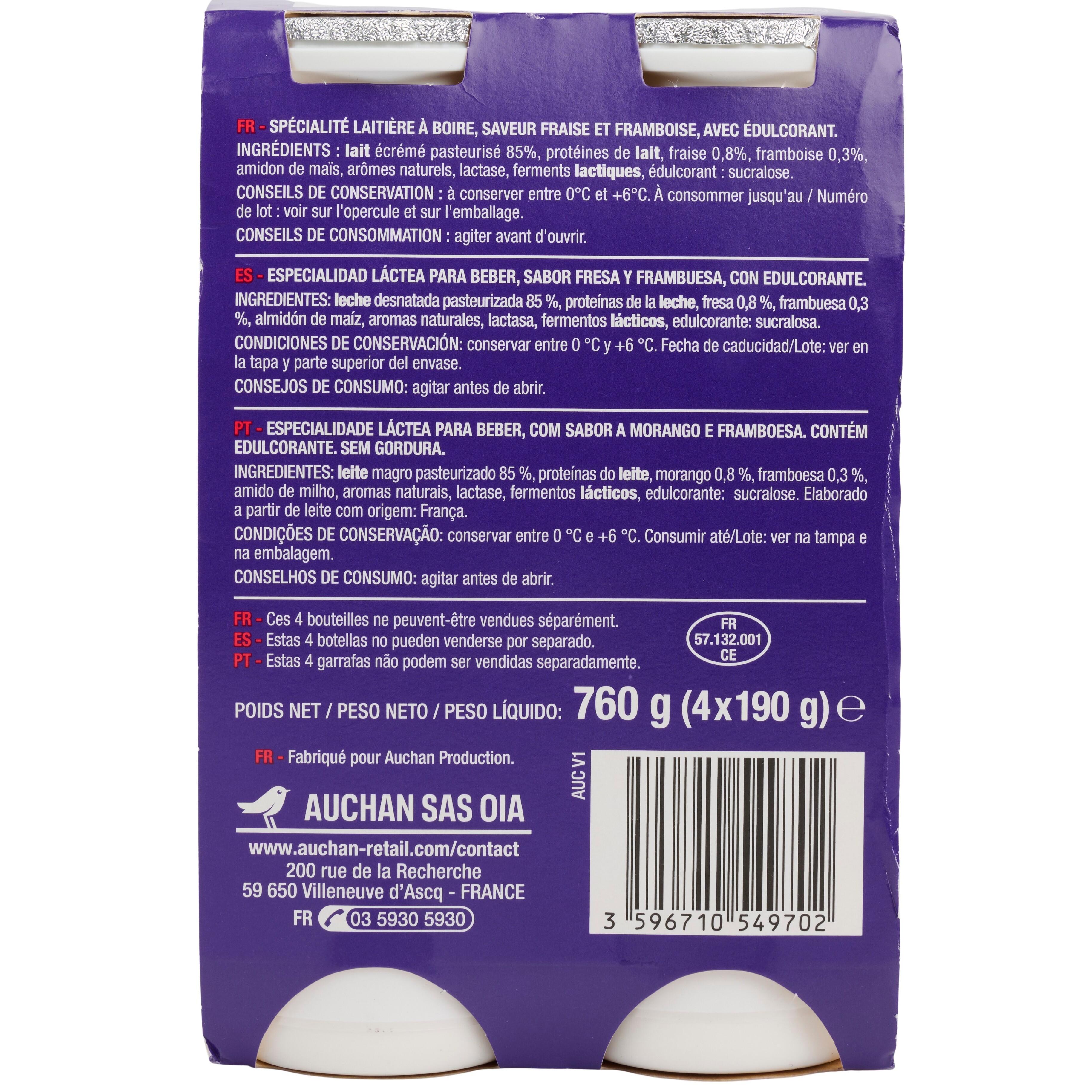 Voir la diapositive 2 : AUCHAN EAT'N MOVE Eat'n move yaourt à boire saveur fraise framboise 4x190g