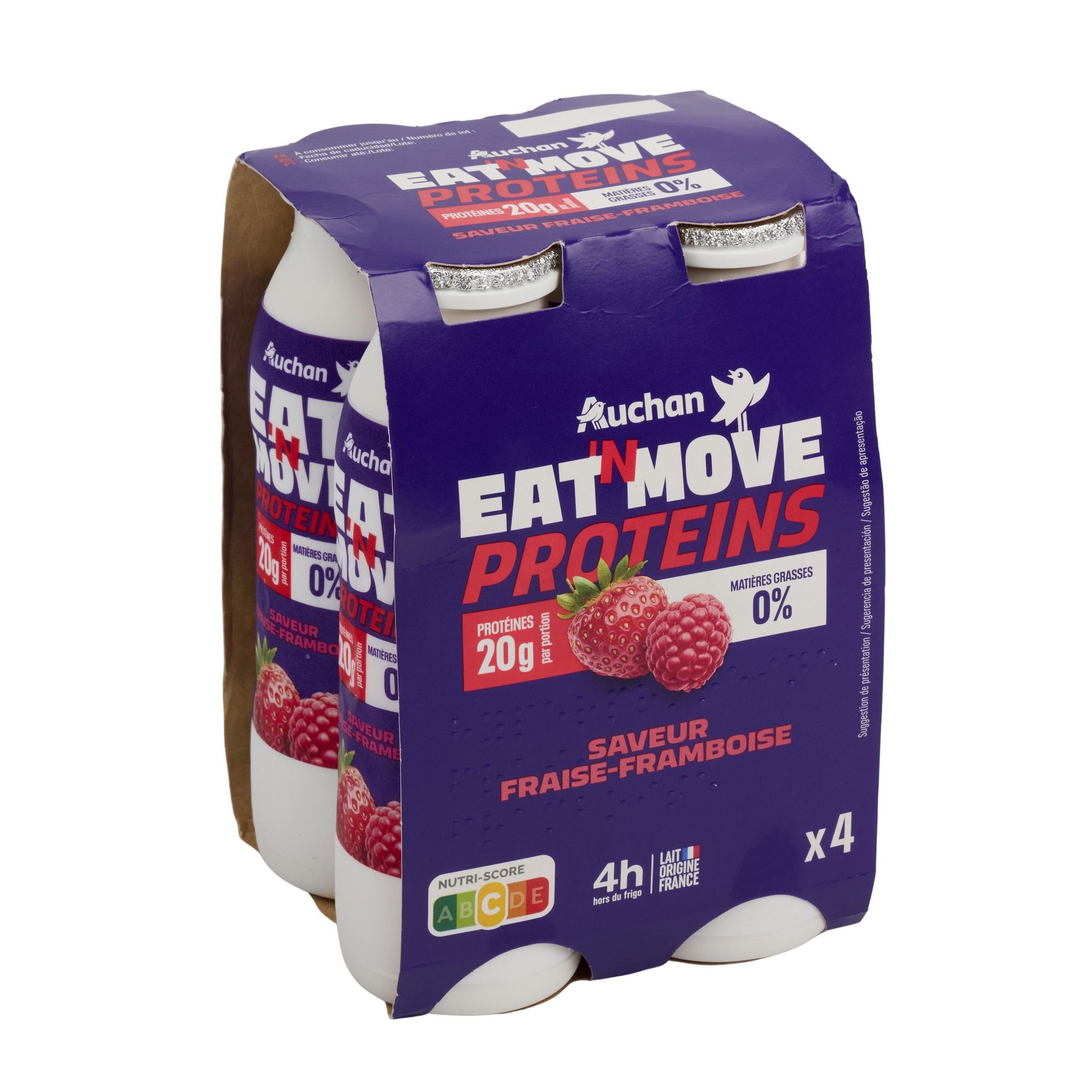 Voir la diapositive 4 : AUCHAN EAT'N MOVE Eat'n move yaourt à boire saveur fraise framboise 4x190g