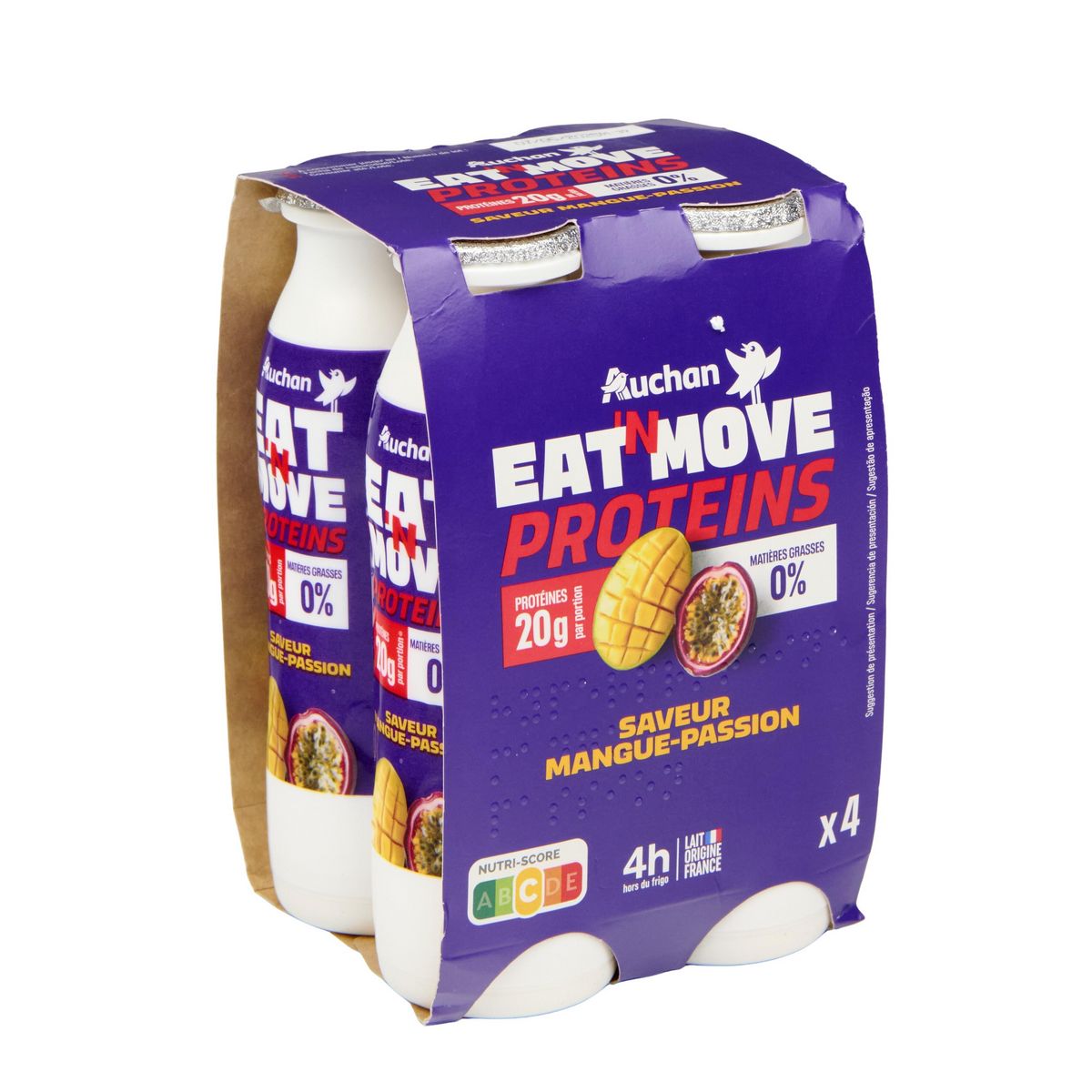 AUCHAN EAT'N MOVE Eat'n move yaourt à boire protéiné mangue passion 4x190g