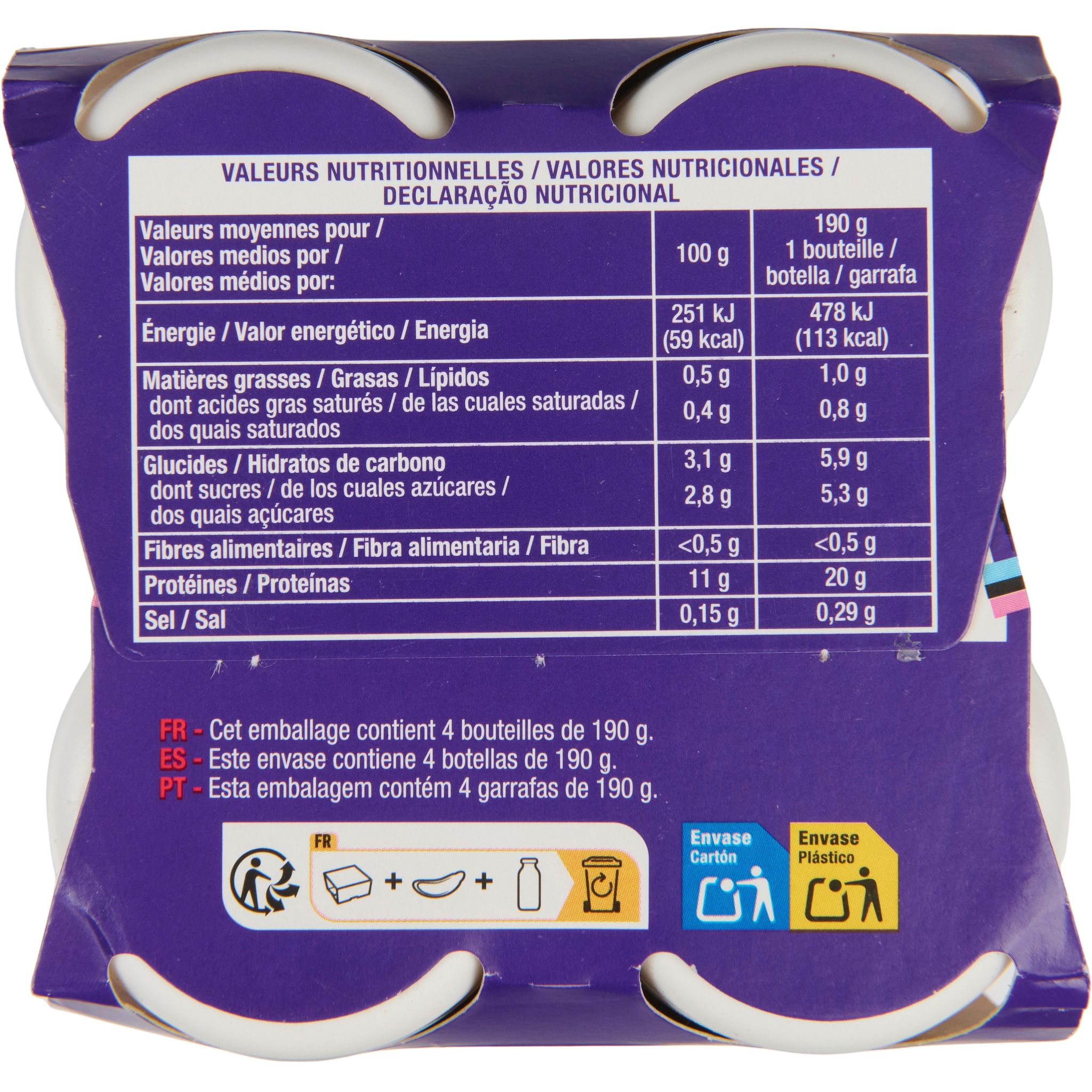 Voir la diapositive 2 : AUCHAN EAT'N MOVE Eat'n move yaourt à boire protéiné mangue passion 4x190g