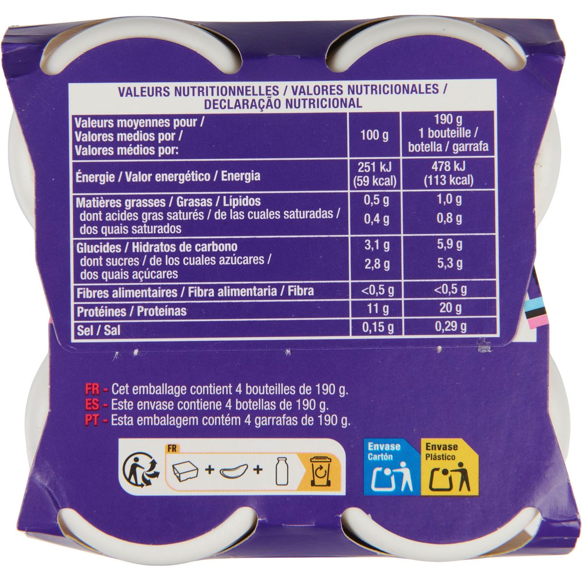 AUCHAN EAT'N MOVE Eat'n move yaourt à boire protéiné mangue passion 4x190g