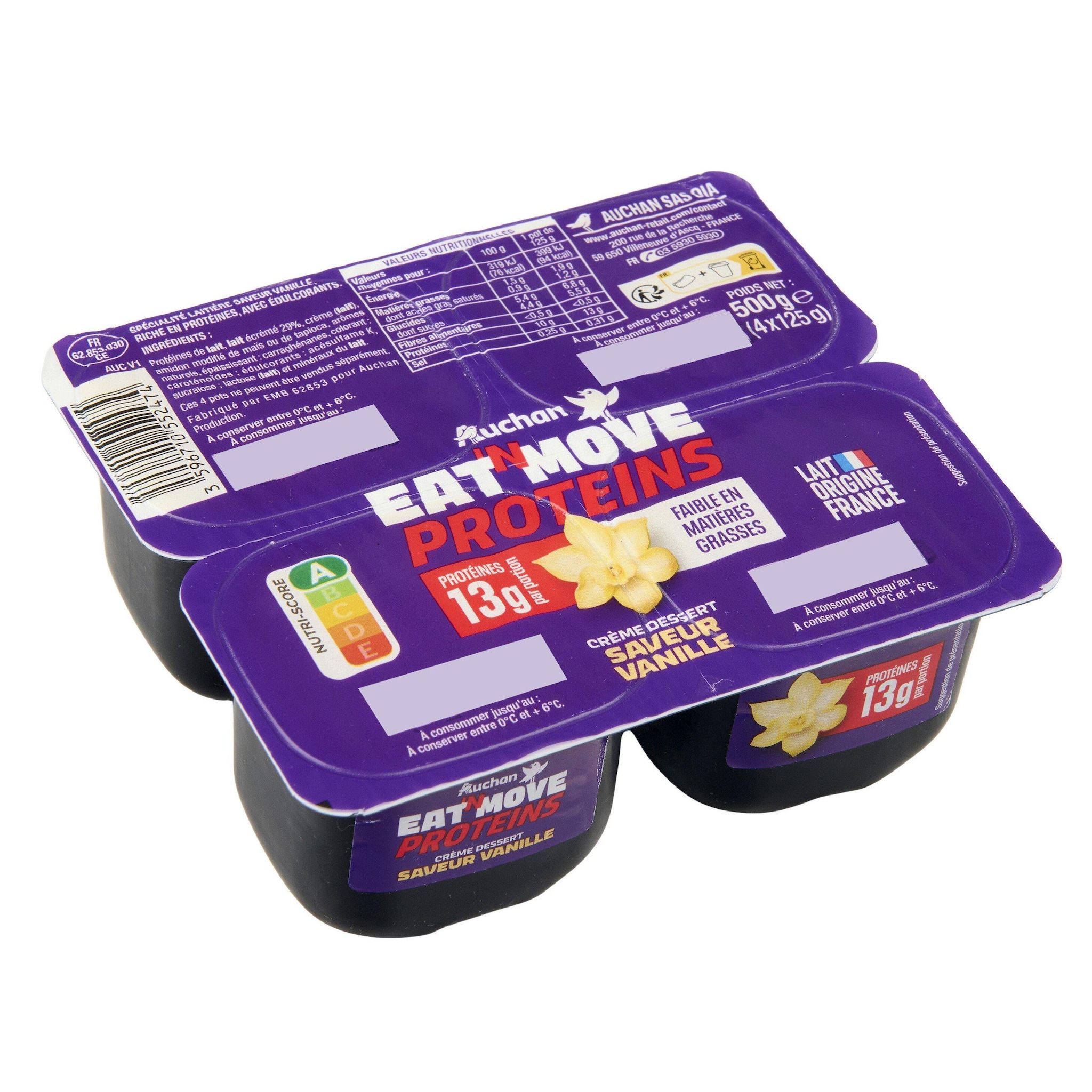 Voir la diapositive 2 : AUCHAN EAT'N MOVE Crème dessert protéinée saveur vanille 4x125g