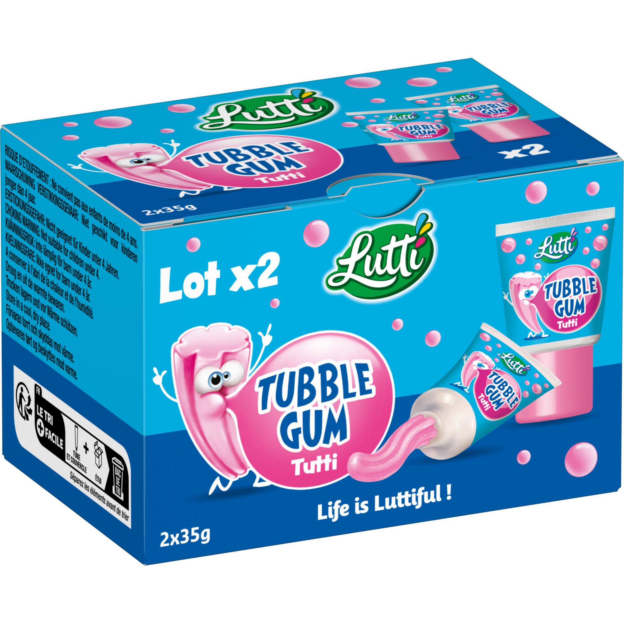 LUTTI Tubble Tutti gomme à mâcher goût tutti frutti 2x35g 70g