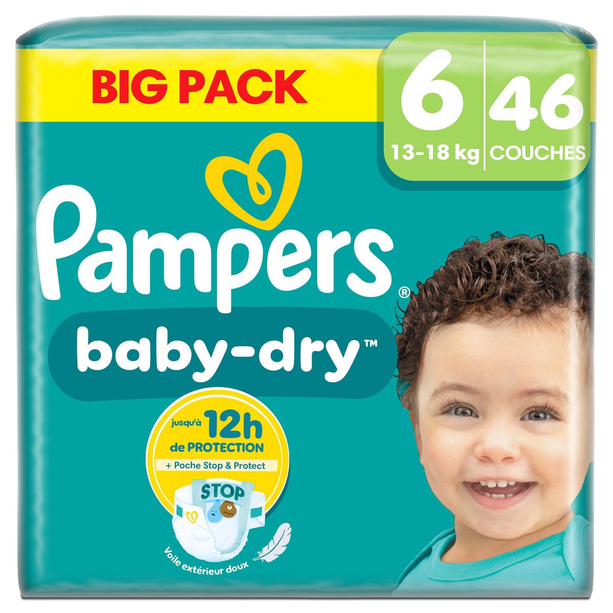 PAMPERS Baby Dry couches taille 6 (13-18kg) 46 couches