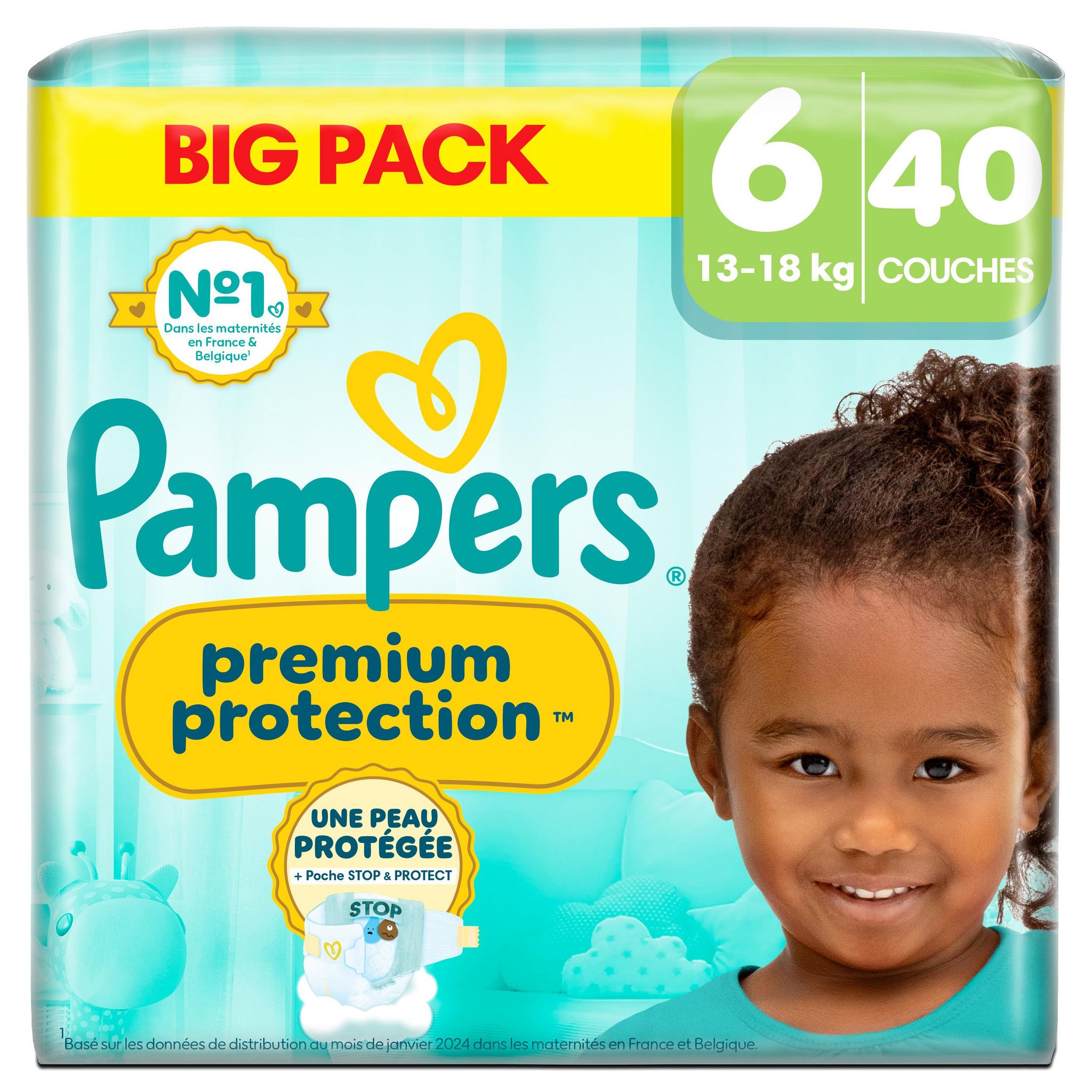 Voir la diapositive 2 : PAMPERS Premium Protection couches taille 6 (13-18kg) 40 couches