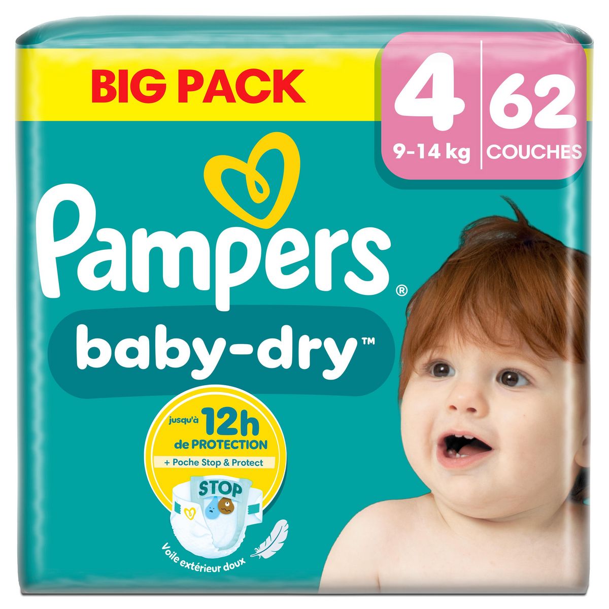 PAMPERS Baby-Dry couches taille 4 (9-14kg) 62 couches