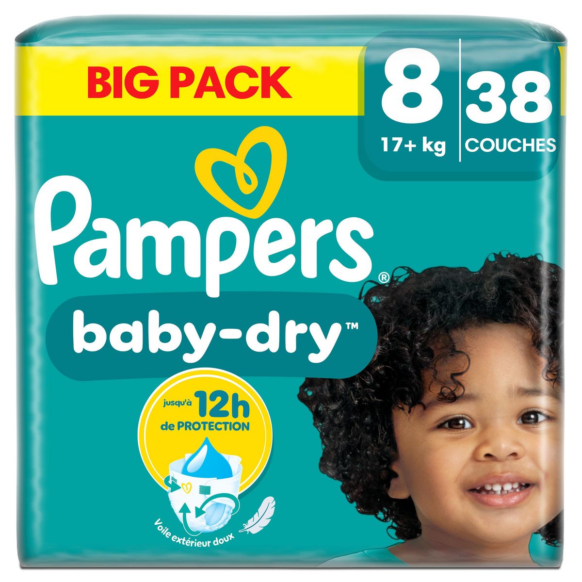 PAMPERS Baby-Dry couches taille 8 (17kg+) 38 couches