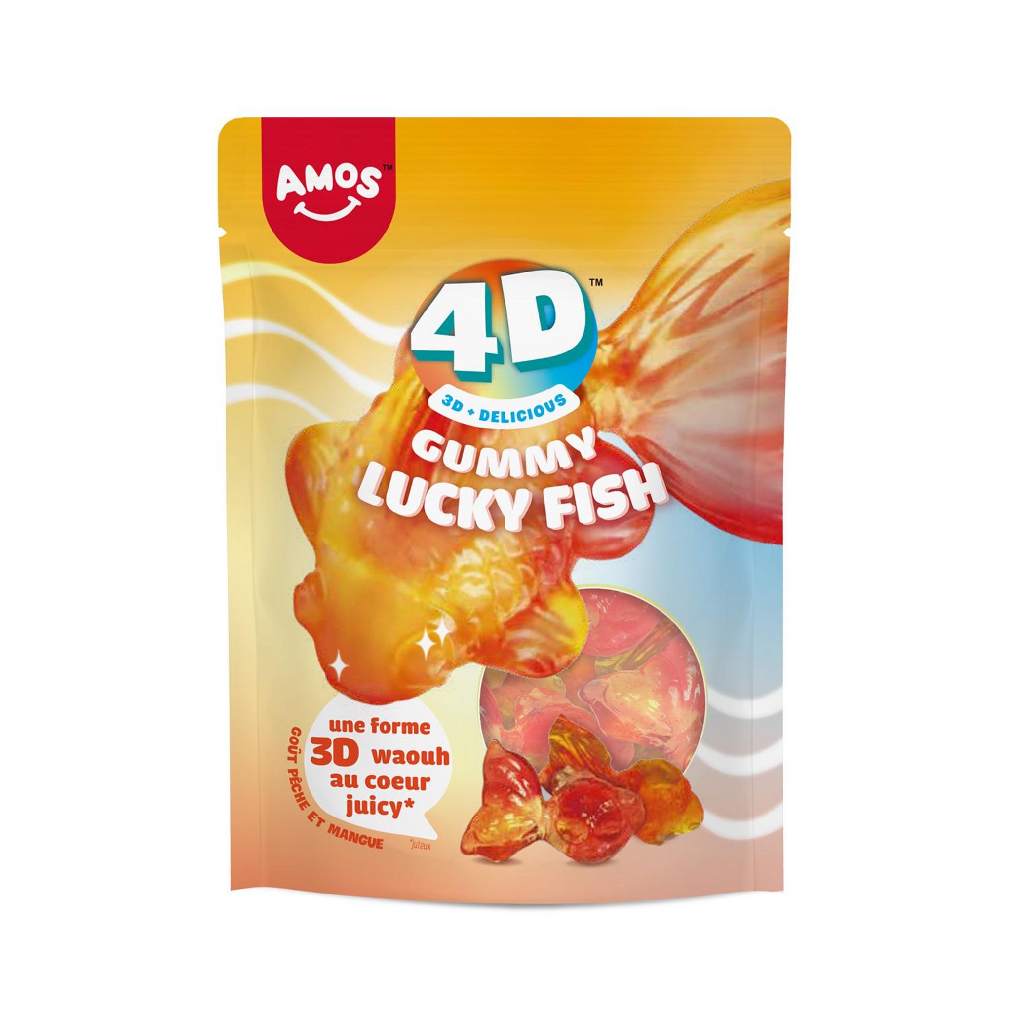 AMOS Bonbons gélifiés au goût de mangue et pêche en sachet 65g