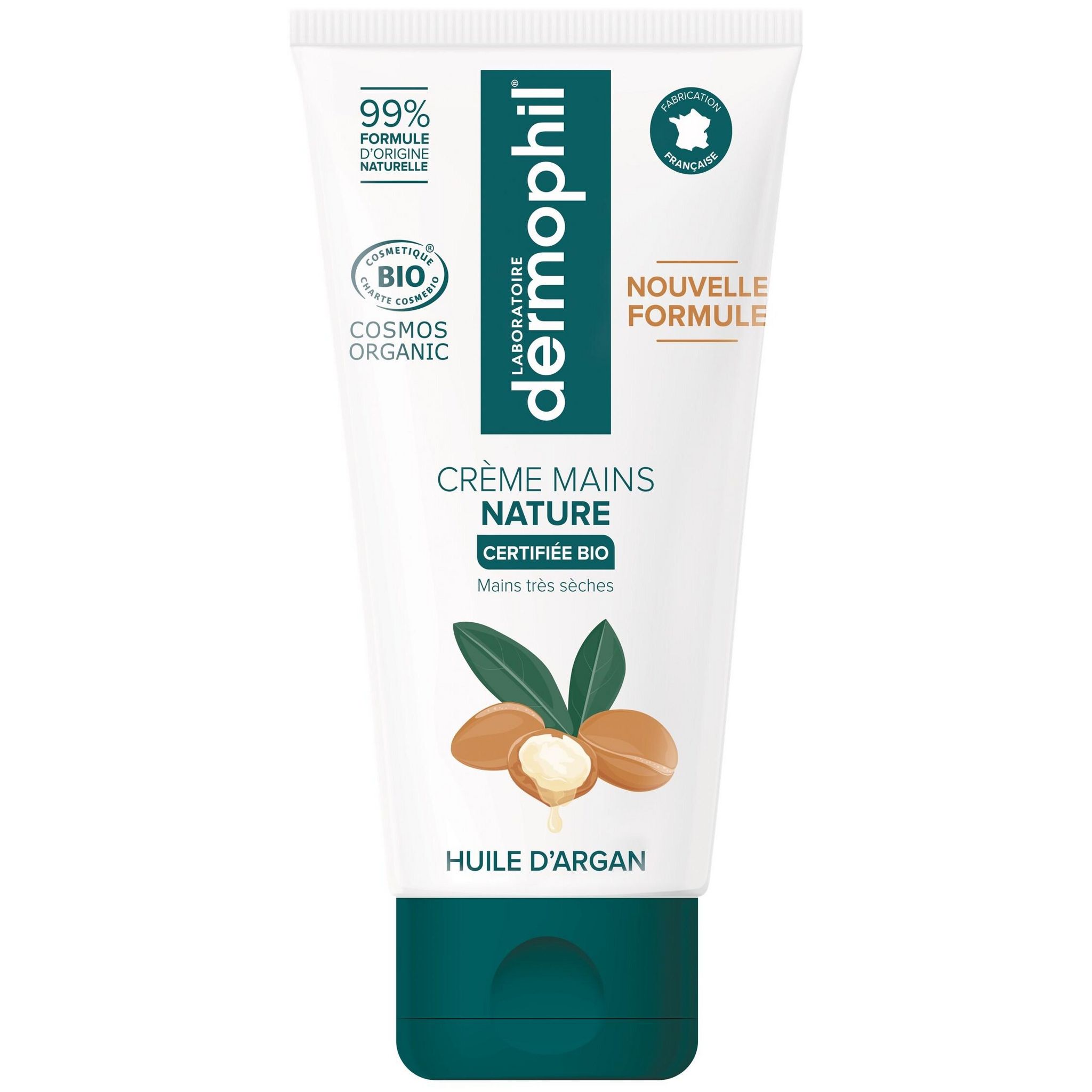 DERMOPHIL Crème mains nature bio à l'huile d'argan pour mains très sèches 75ml