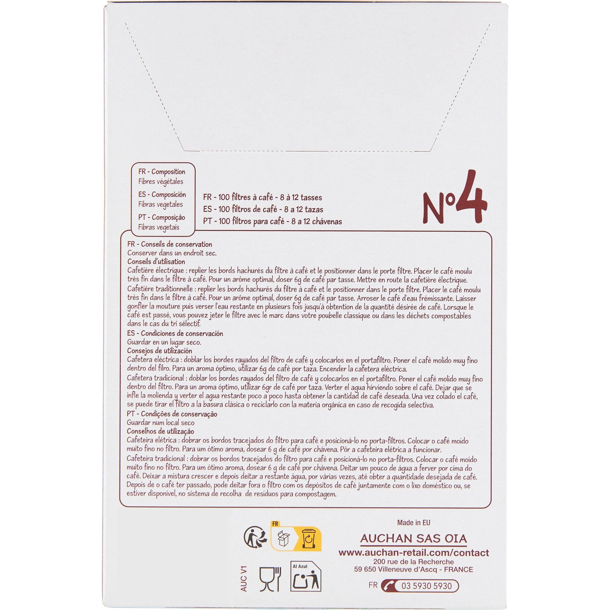 Voir la diapositive 2 : POUCE Filtres à café numéro 4 100 pièces