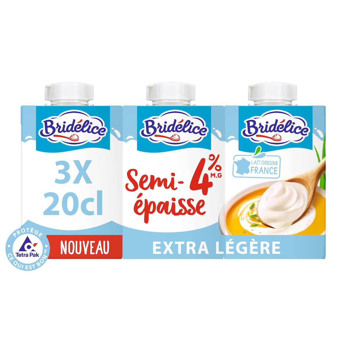 BRIDELICE Spécialité laitière extra légère et épaisse 4% MG 3x20cl