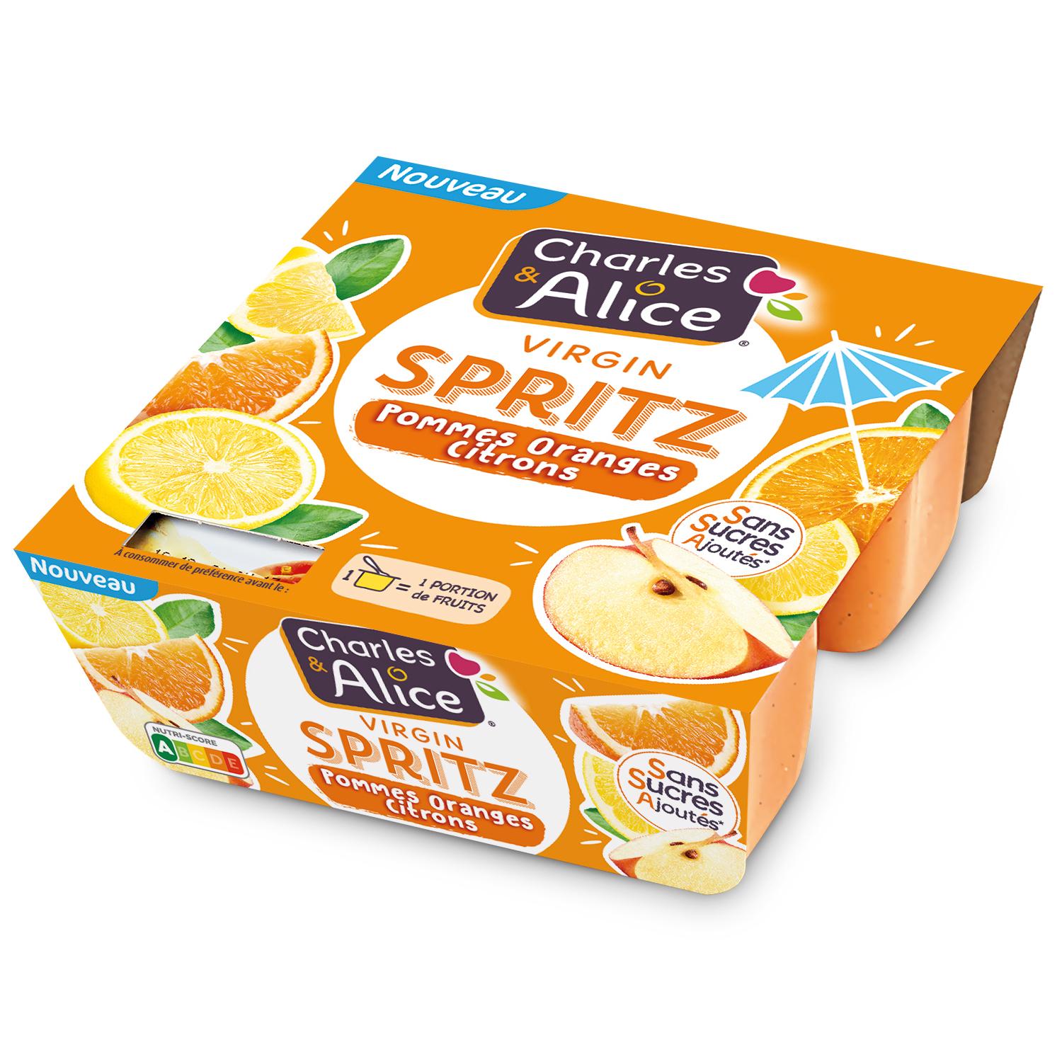 CHARLES & ALICE Compote virgin spritz à la pomme, orange et citron sans sucres ajoutés 4x97g