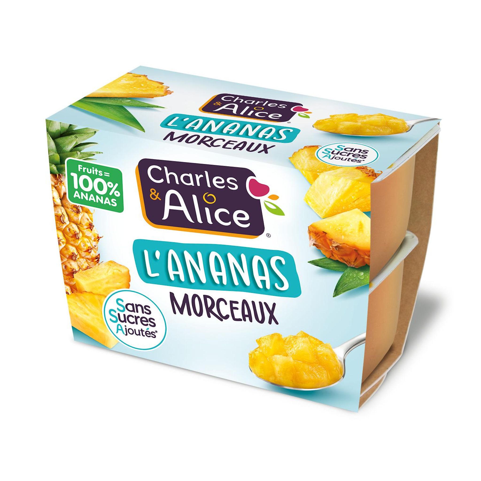 CHARLES & ALICE L'ananas morceaux sans sucres ajoutés 4x95g